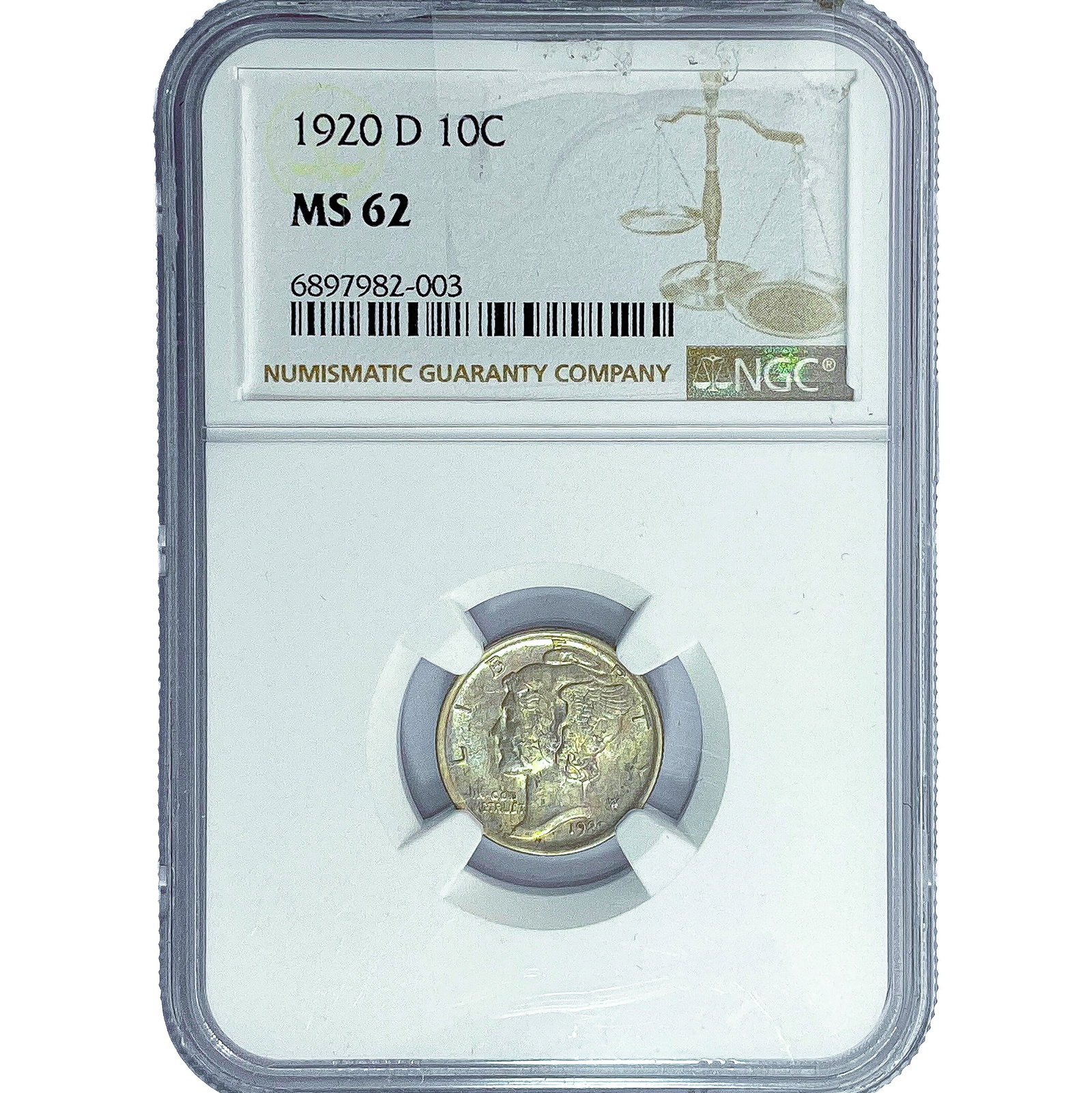 1920-D Mercury Silver Dime NGC MS62: 1920-D Mercury Silver Dime NGC MS62