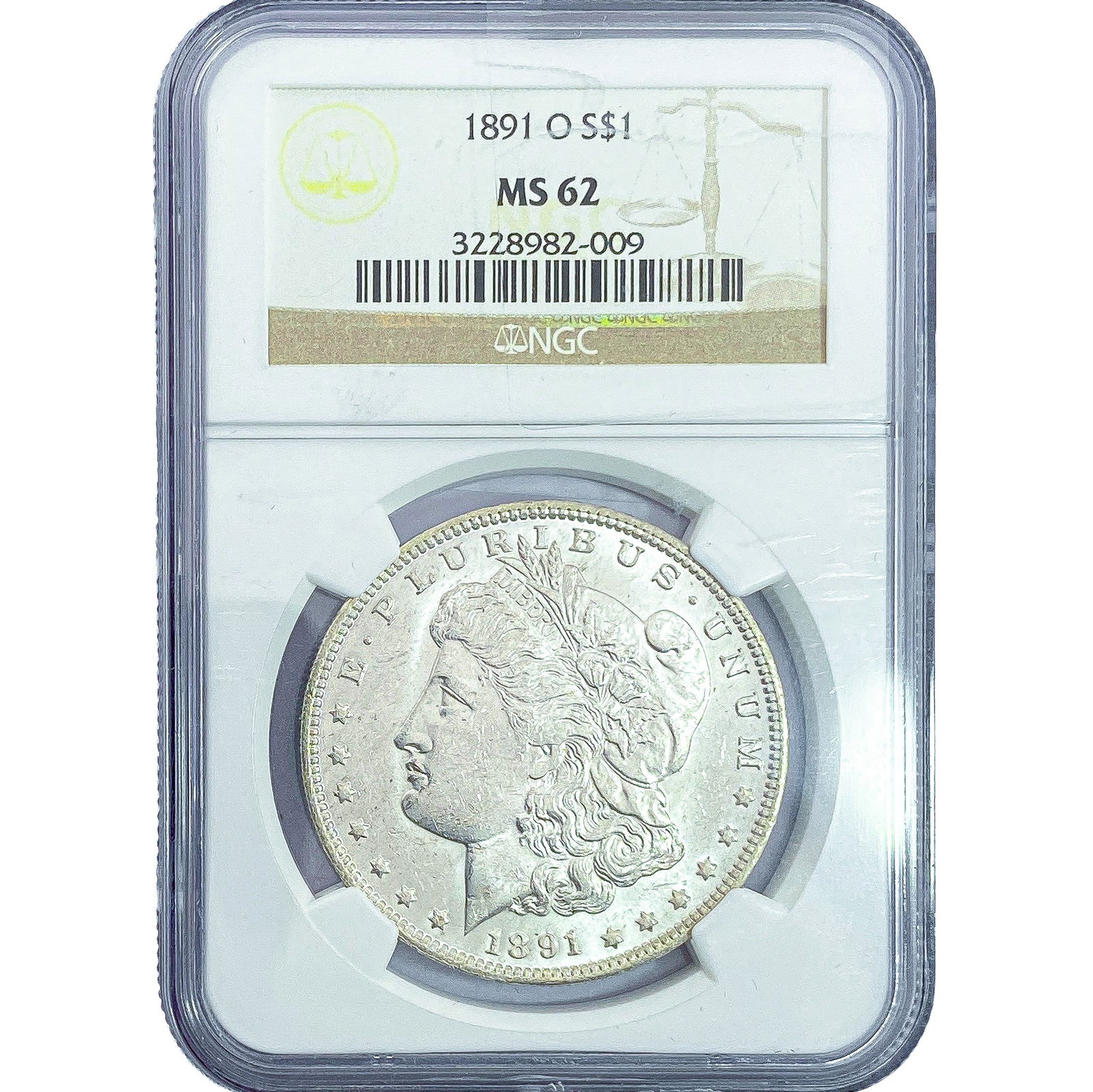 1891-O Morgan Silver Dollar NGC MS62: 1891-O Morgan Silver Dollar NGC MS62