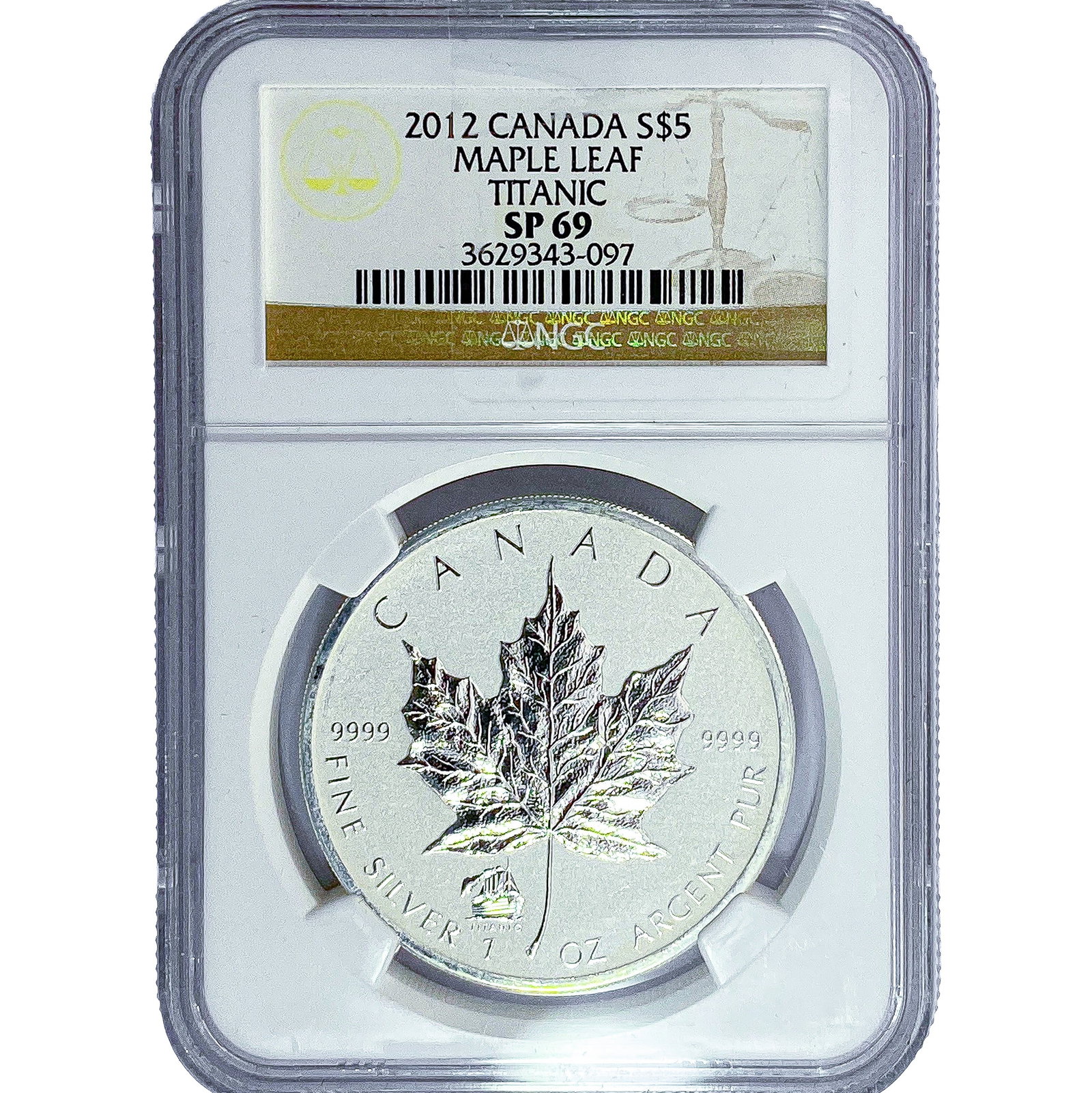 2012 $5 Sliver Canada Maple Leaf Titanic NGC SP69 (1 of 2)