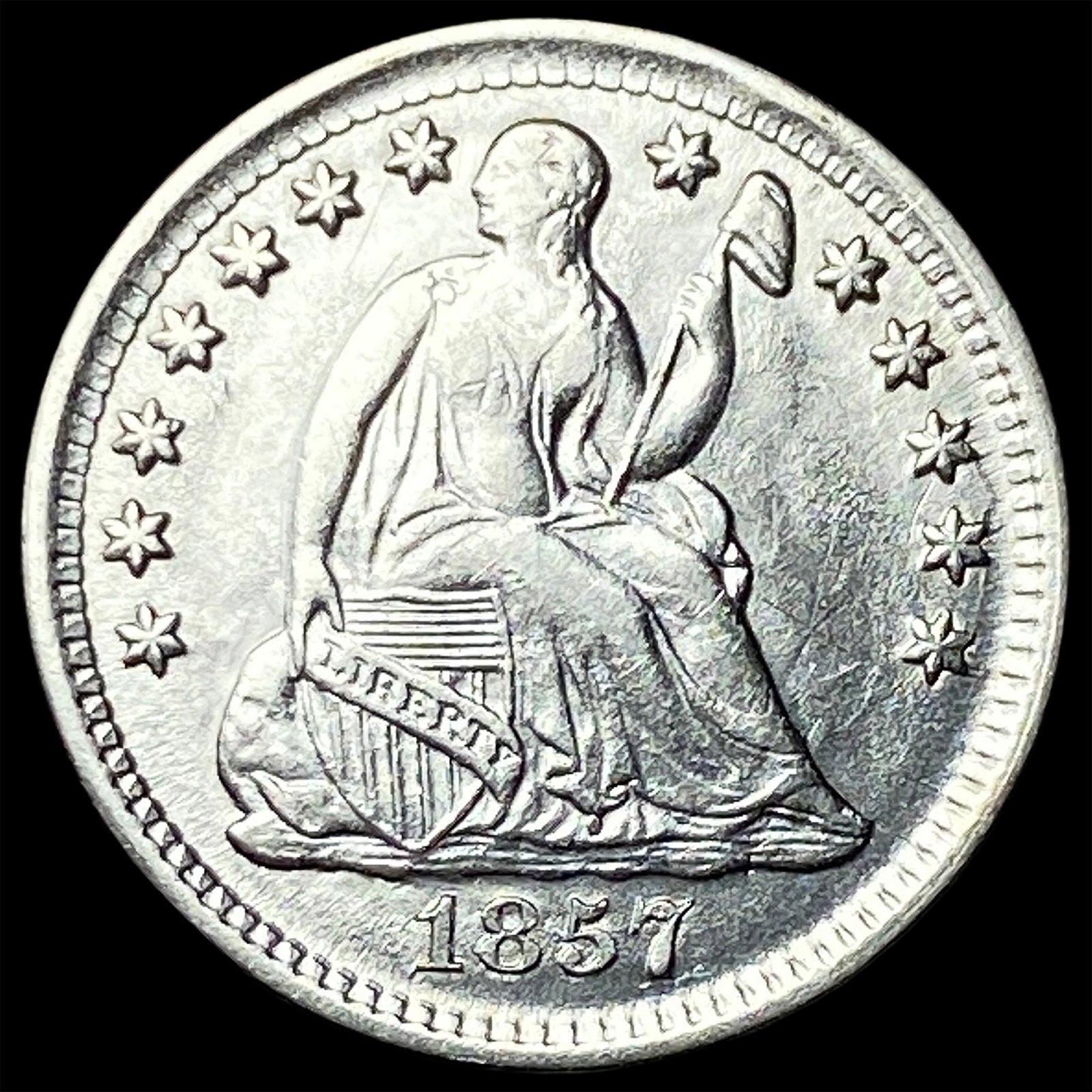 1857 Seated Liberty Silver Half Dime CLOSELY UNCIRCULATED: 1857 Seated Liberty Silver Half Dime CLOSELY UNCIRCULATED