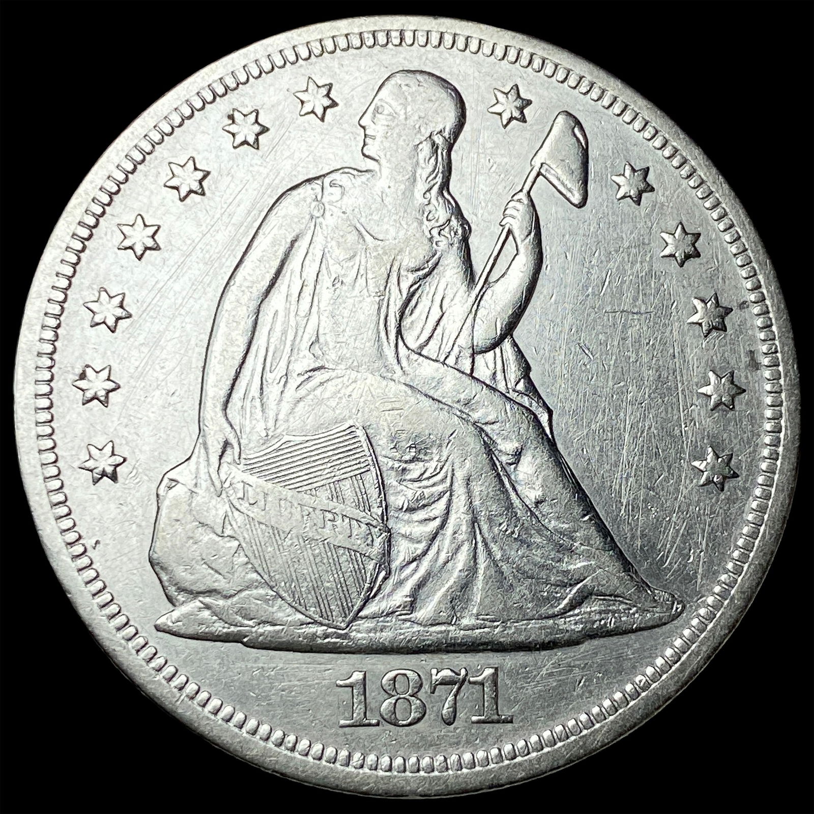 1871 Silver Seated Liberty Dollar CLOSELY UNCIRCULATED: 1871 Silver Seated Liberty Dollar CLOSELY UNCIRCULATED
