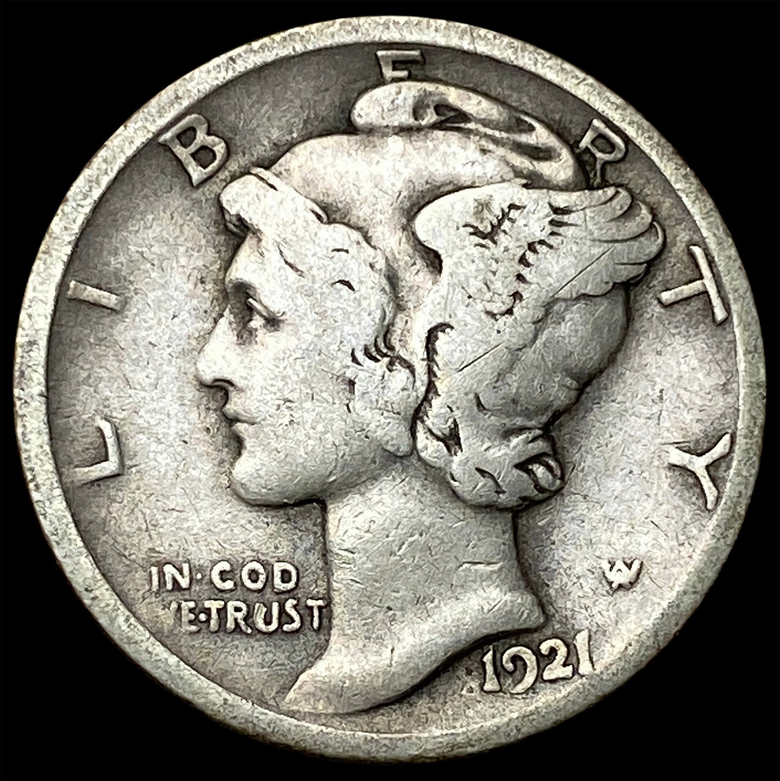 1921-D Silver Mercury Dime LIGHTLY CIRCULATED: 1921-D Silver Mercury Dime LIGHTLY CIRCULATED