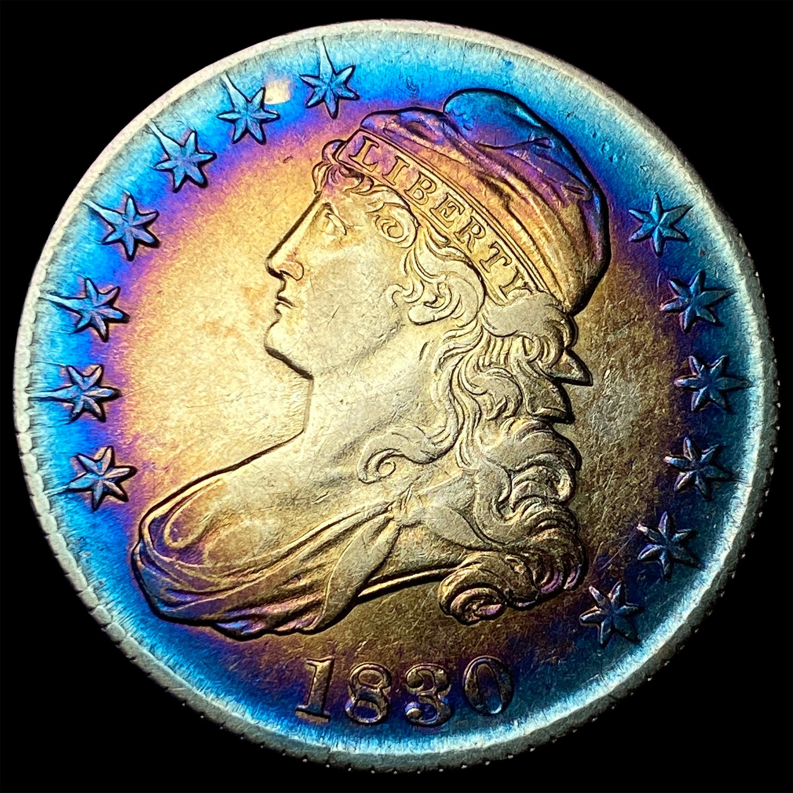 1830 Toned Capped Bust Half Dollar NEARLY UNCIRCULATED (1 of 2)