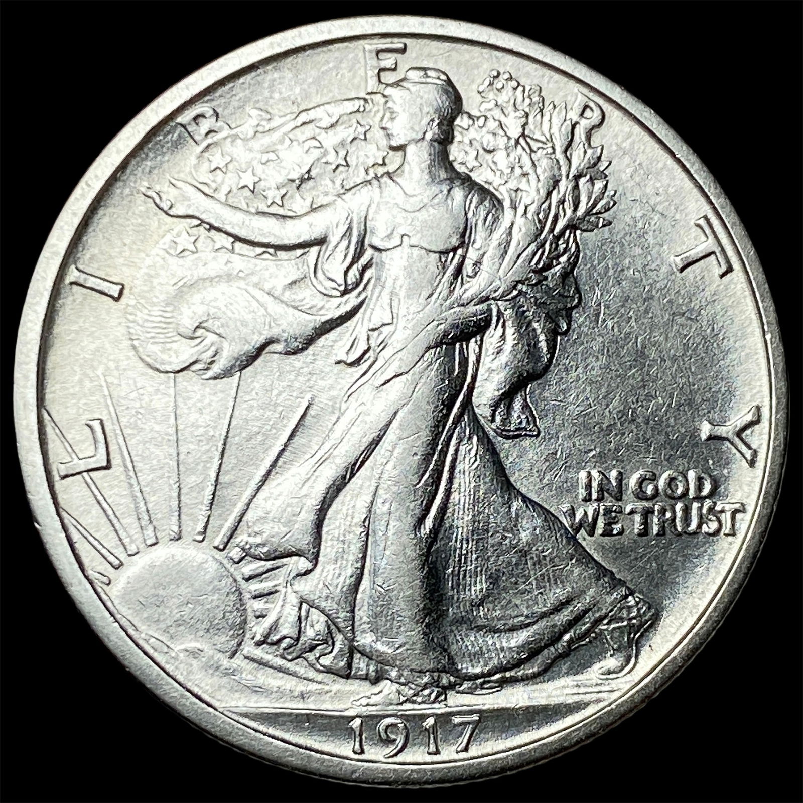 1917-S Silver Walking Liberty Half Dollar CLOSELY UNCIRCULATED: 1917-S Silver Walking Liberty Half Dollar CLOSELY UNCIRCULATED