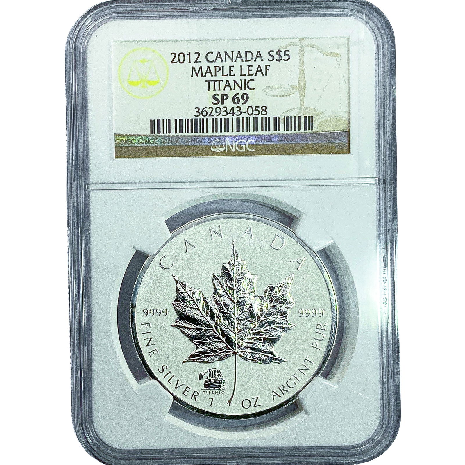 2012 $5 Sliver Canada Maple Leaf Titanic NGC SP69: 2012 $5 Sliver Canada Maple Leaf Titanic NGC SP69