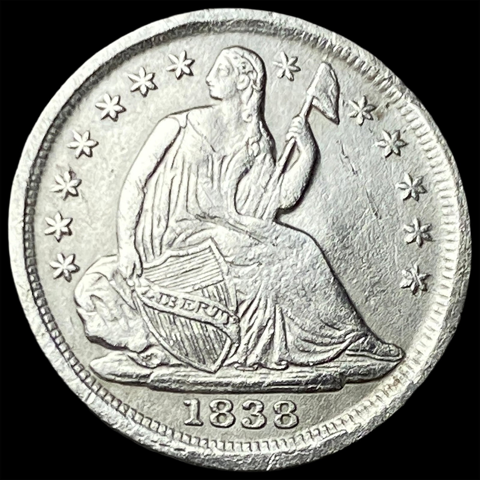 1838 Silver Half Dime NEARLY UNCIRCULATED: 1838 Silver Half Dime NEARLY UNCIRCULATED