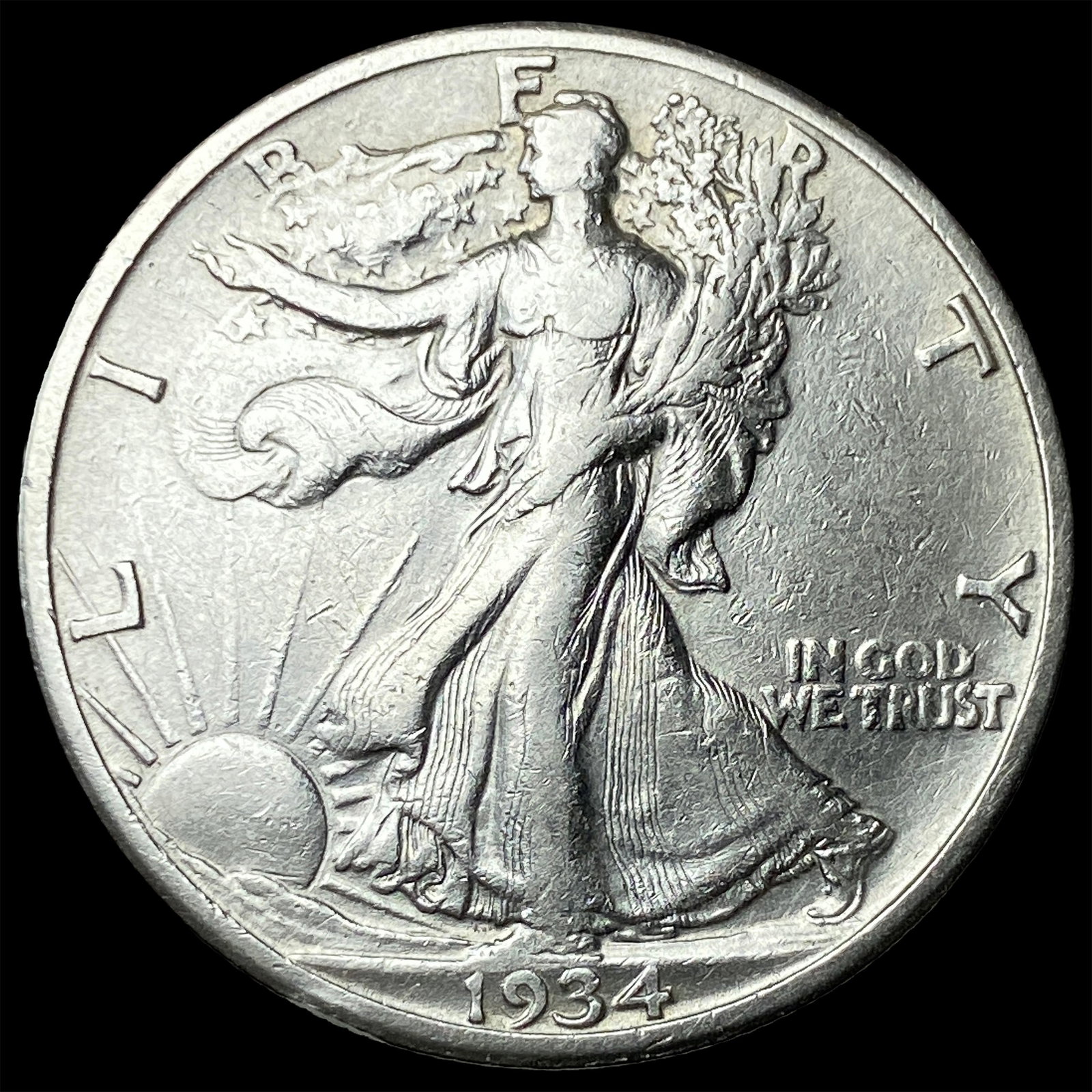 1934-S Silver Walking Liberty Half Dollar CLOSELY UNCIRCULATED: 1934-S Silver Walking Liberty Half Dollar CLOSELY UNCIRCULATED