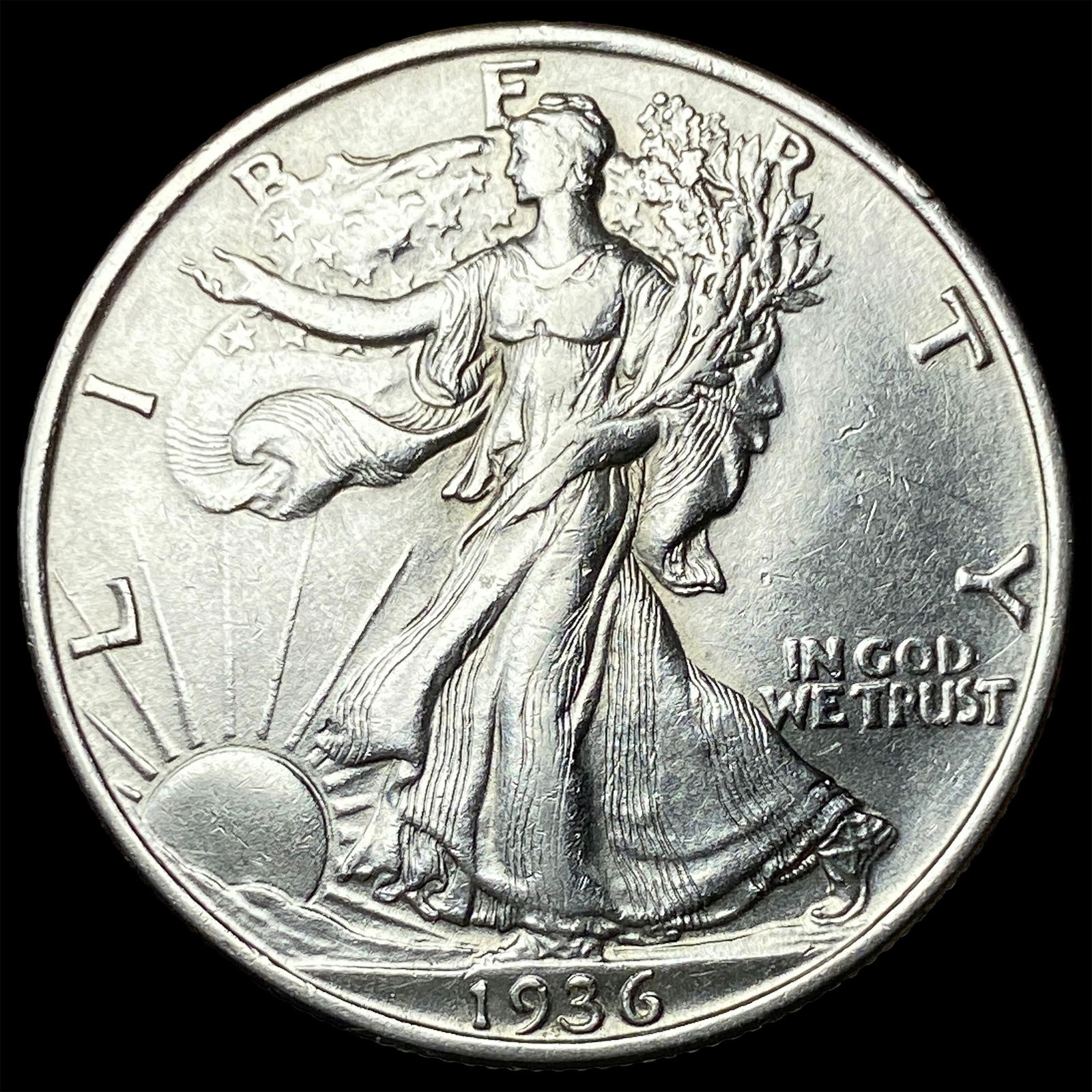 1936-S Silver Walking Liberty Half Dollar CLOSELY UNCIRCULATED: 1936-S Silver Walking Liberty Half Dollar CLOSELY UNCIRCULATED