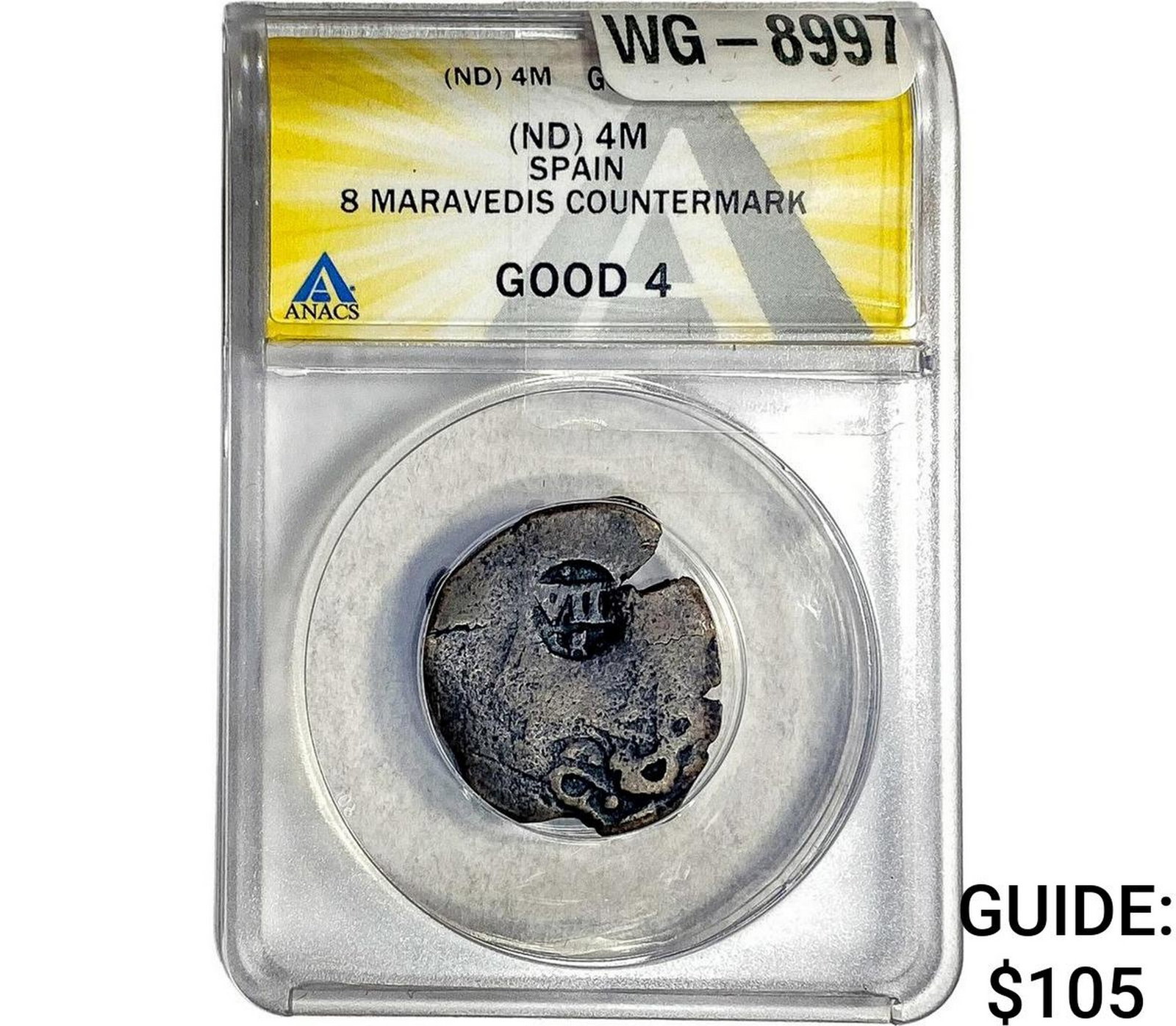 Spain 4M 8 Maravedos Countermark ANACS G4 (1 of 2)