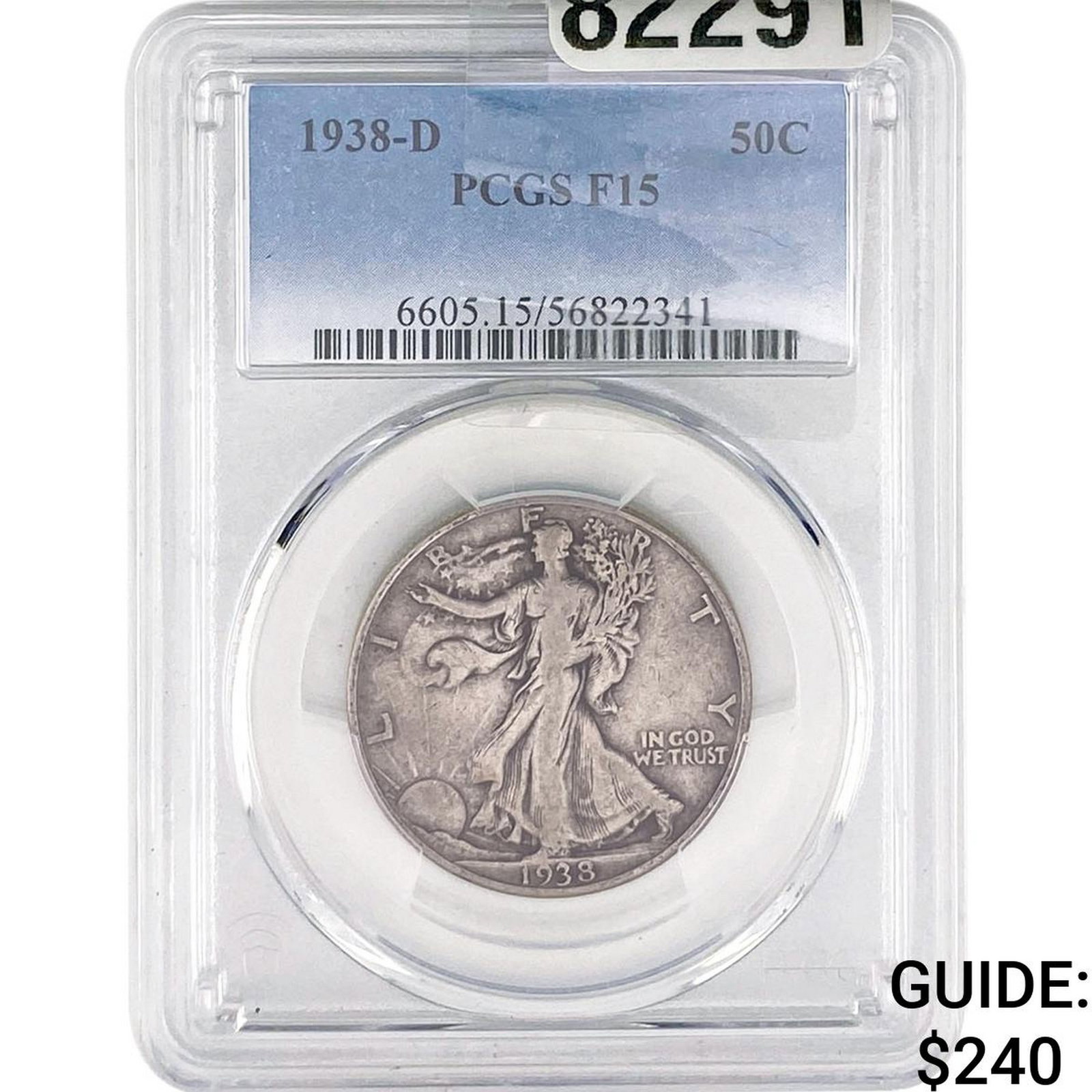 1938-D Walking Liberty Half Dollar PCGS F15: 1938-D Walking Liberty Half Dollar PCGS F15