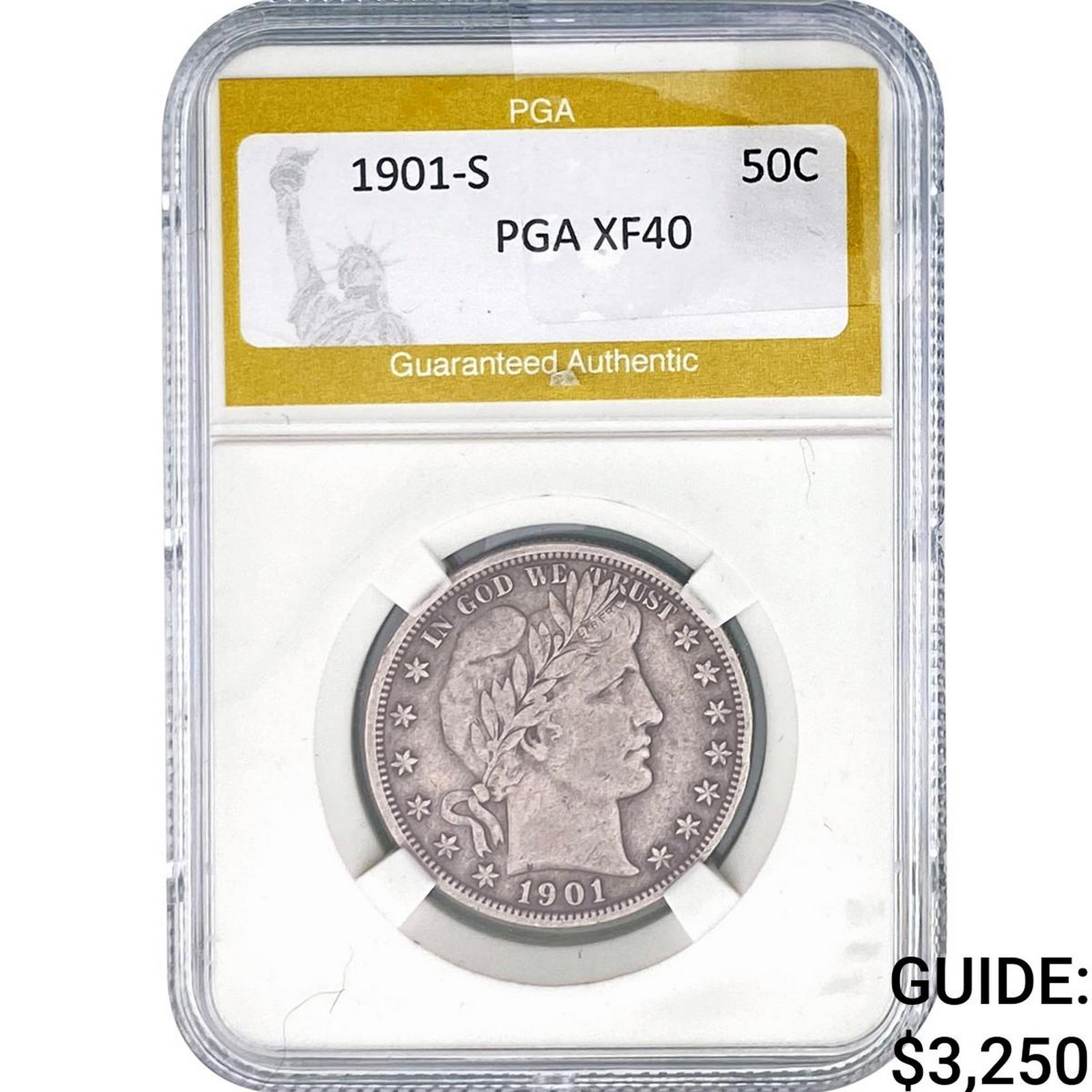 1901-S Barber Half Dollar PGA XF40: 1901-S Barber Half Dollar PGA XF40