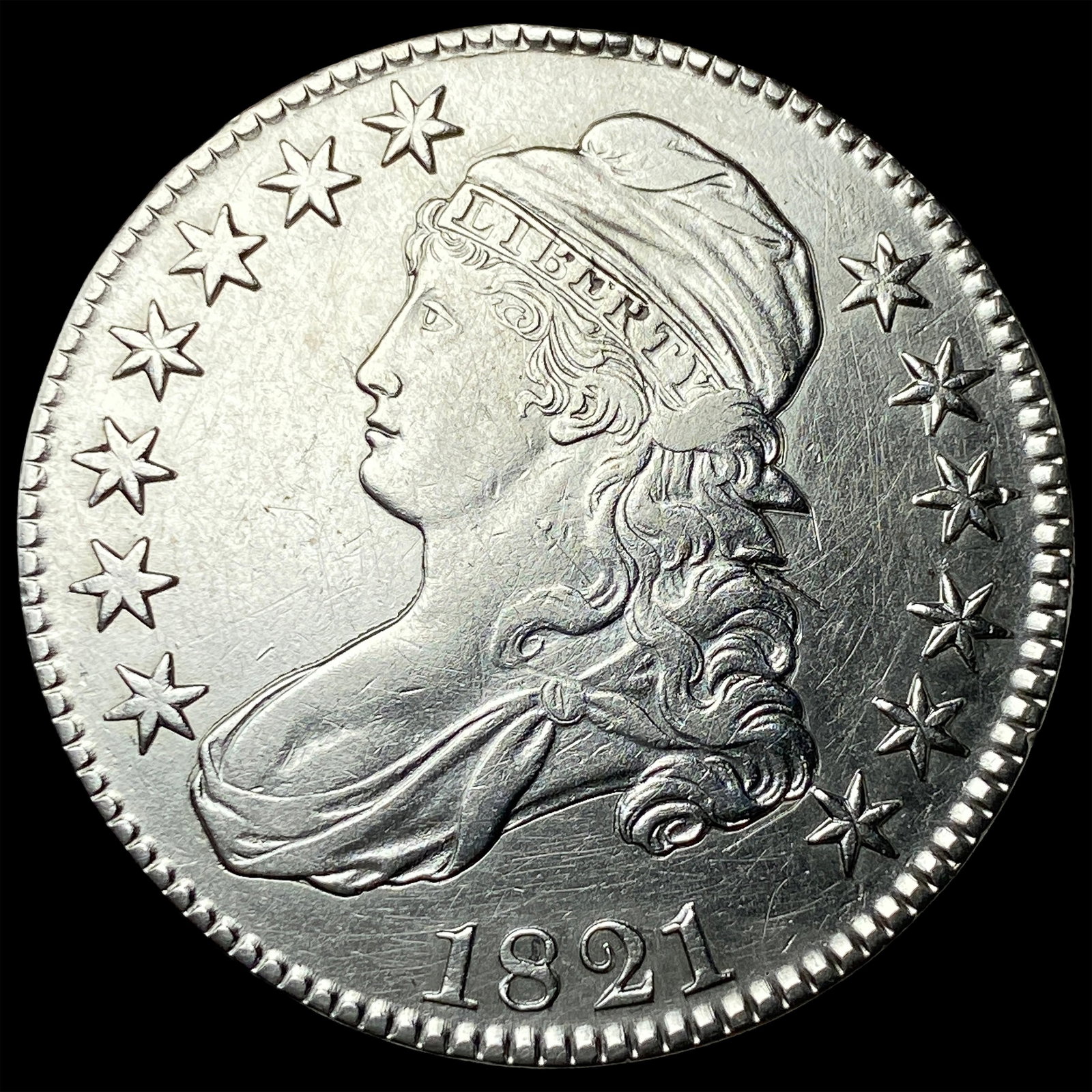 1821 Capped Bust Half Dollar CLOSELY UNCIRCULATED: 1821 Capped Bust Half Dollar CLOSELY UNCIRCULATED