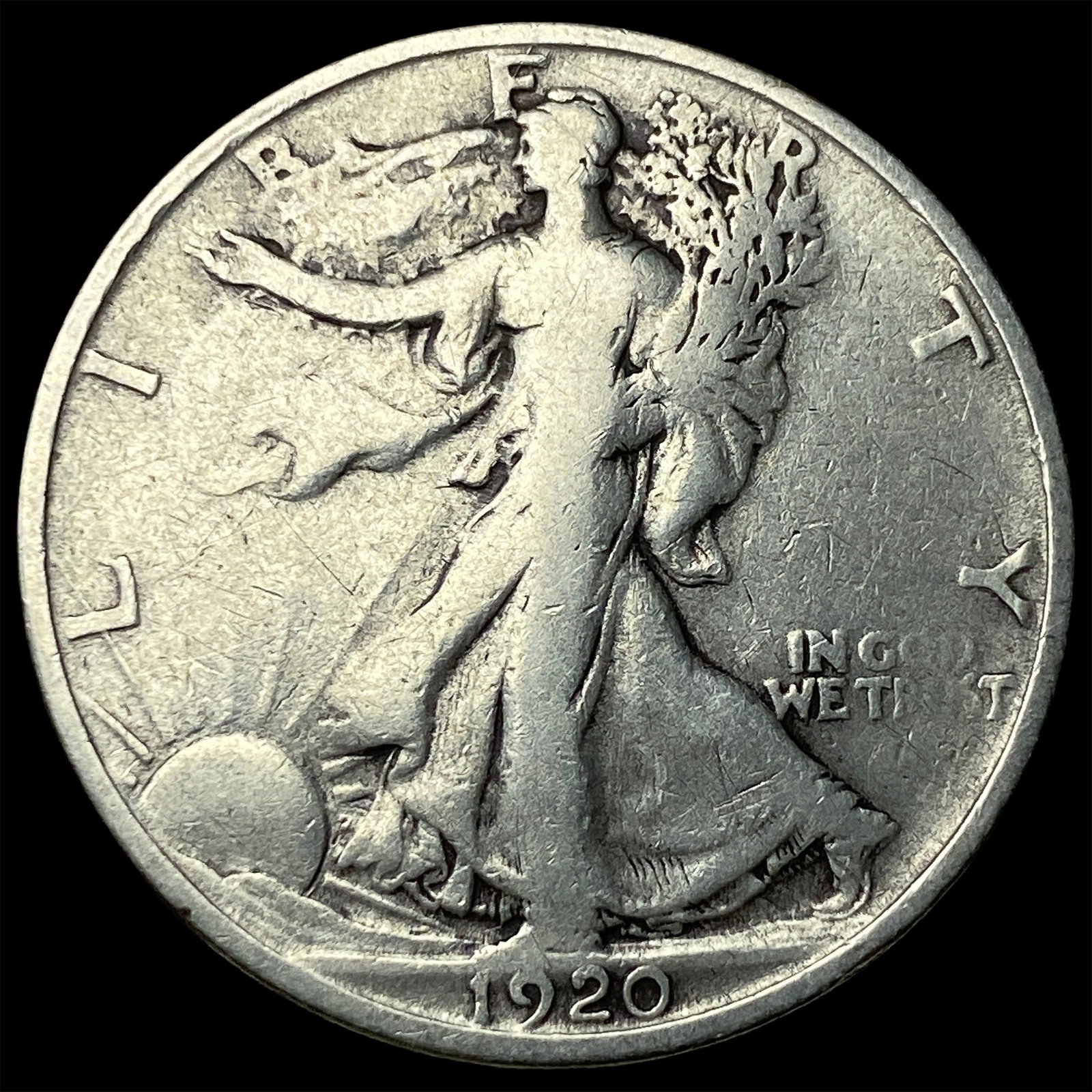 1920-S Silver Walking Liberty Half Dollar LIGHTLY CIRCULATED: 1920-S Silver Walking Liberty Half Dollar LIGHTLY CIRCULATED