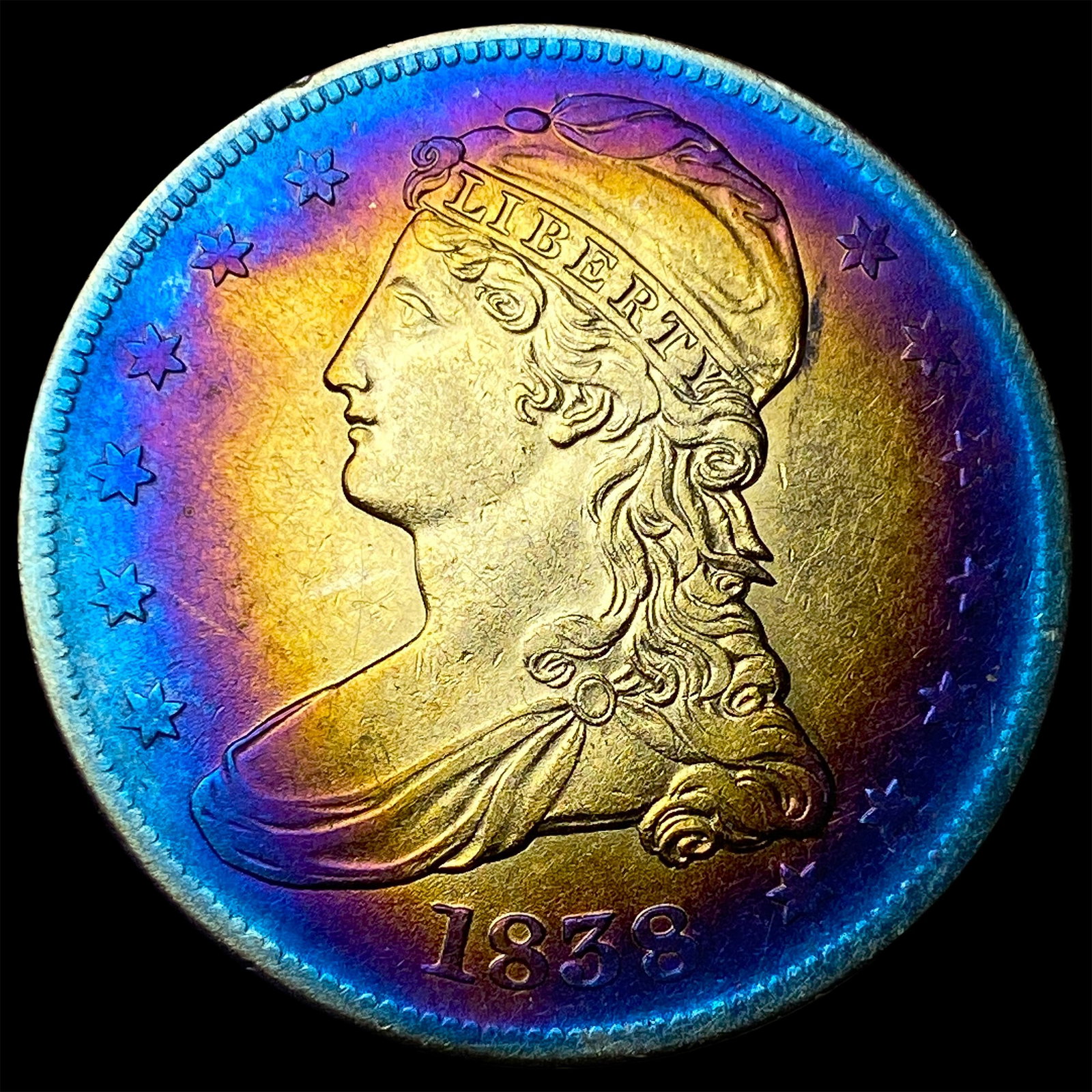 1838 Toned Capped Bust Half Dollar CLOSELY UNCIRCULATED (1 of 2)