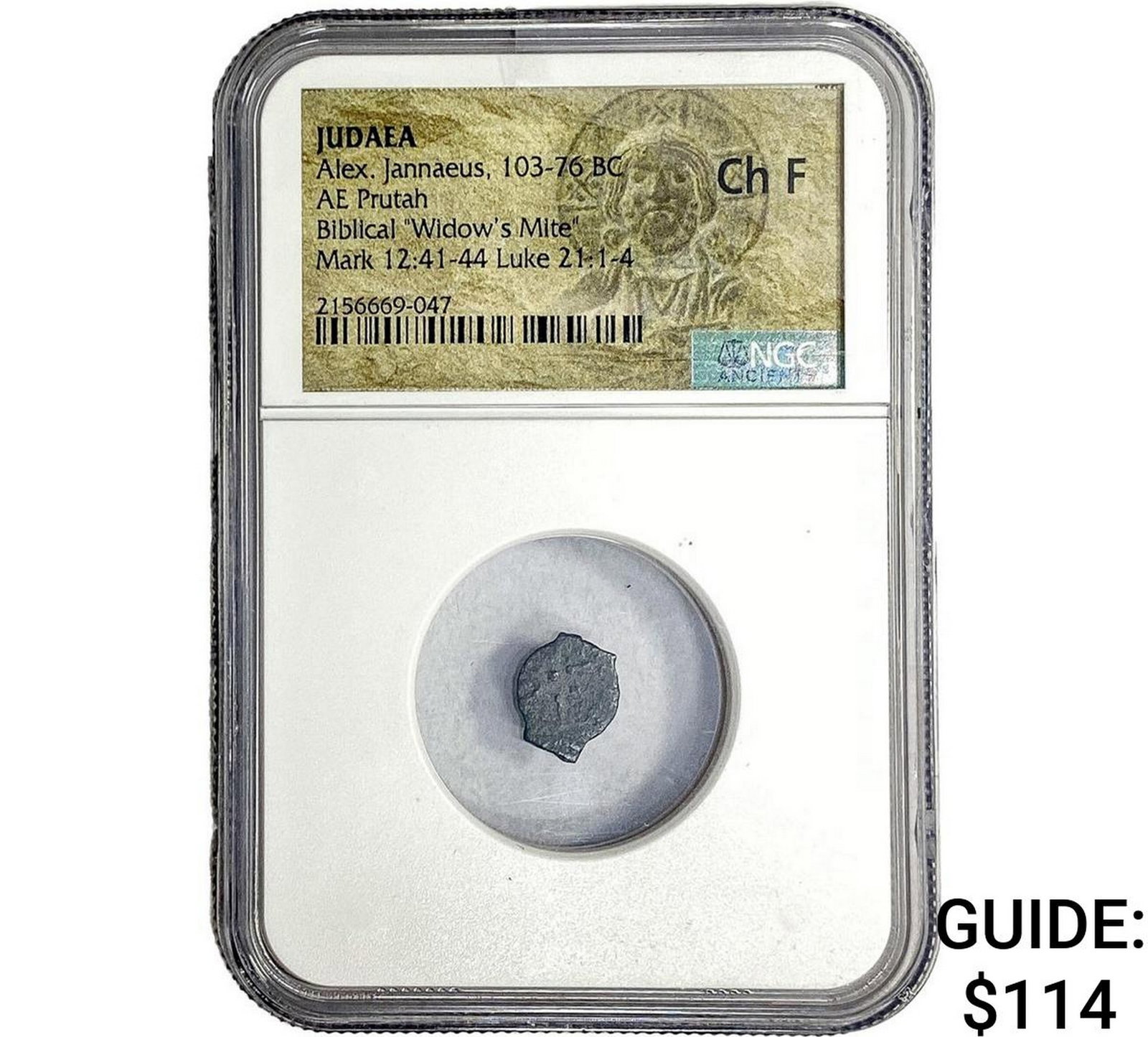 Judaea ALex Jannaeus 103-76 BC Bronze Prutah NGC CH F (1 of 2)