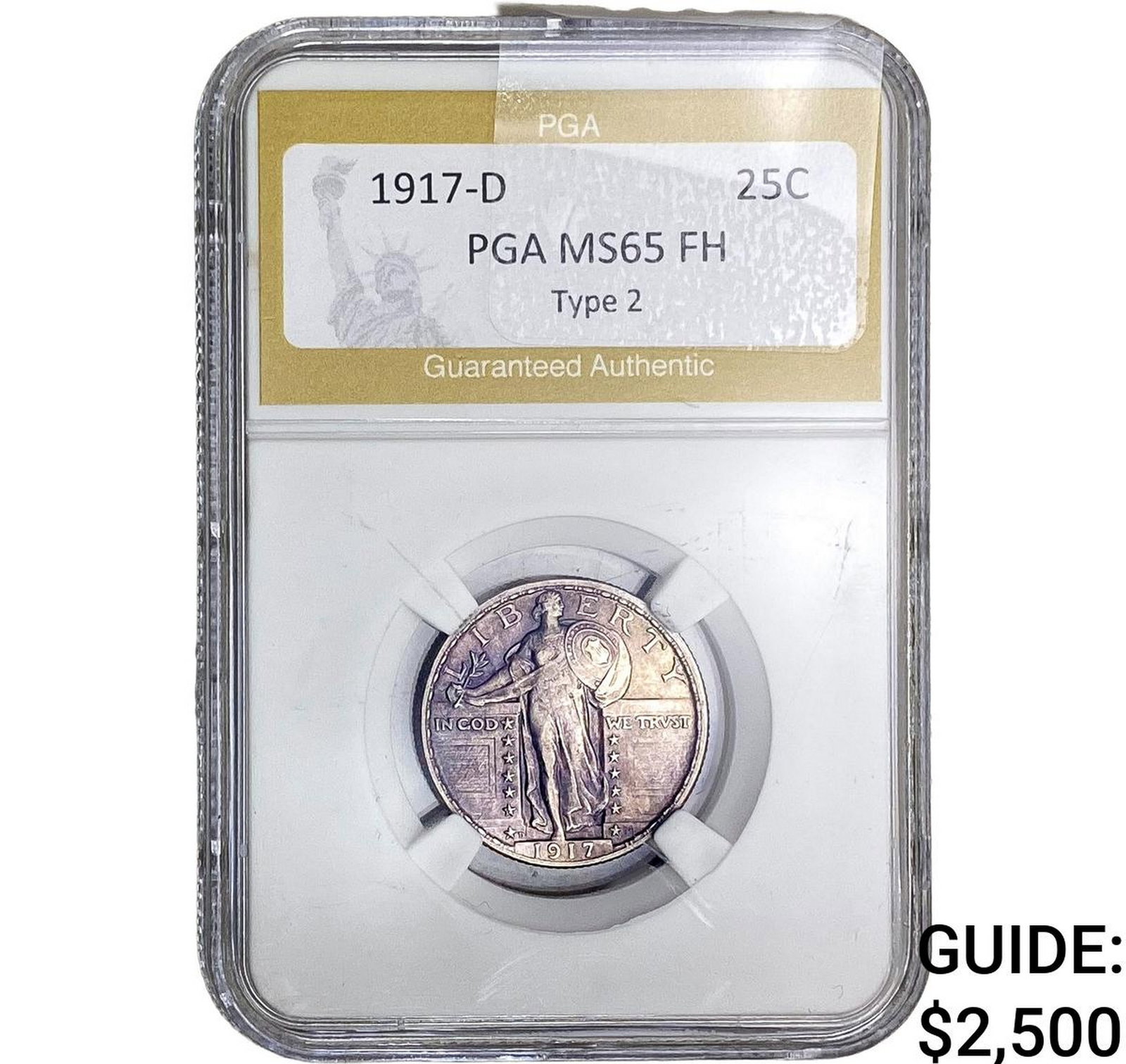 1917-D Standing Liberty Quarter PGA MS65 FH Type 2: 1917-D Standing Liberty Quarter PGA MS65 FH Type 2