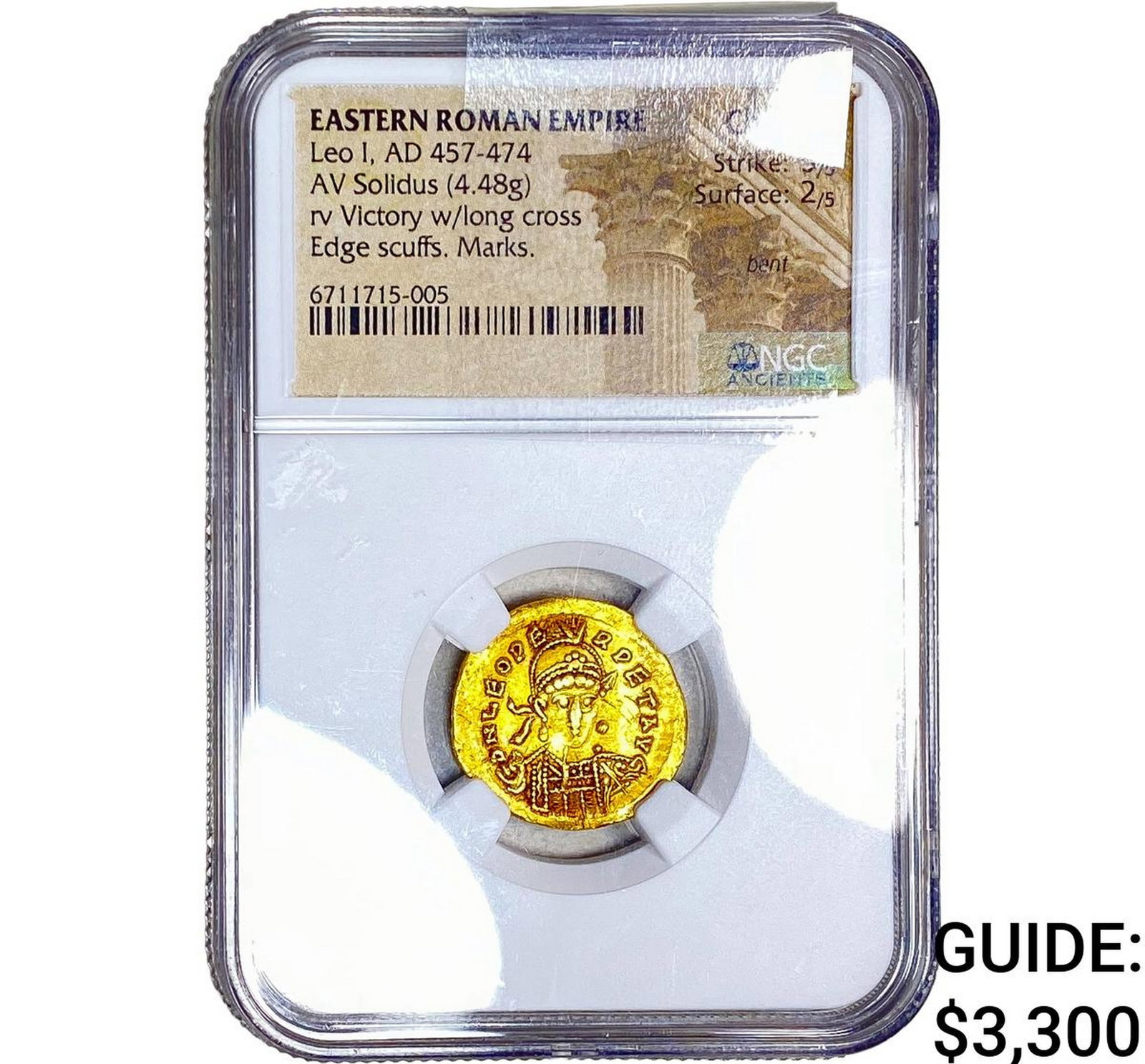 Eastern Roman Leo I AD 457-474 Gold Solidus 4.48G NGC ChVF: Eastern Roman Leo I AD 457-474 Gold Solidus 4.48G NGC ChVF