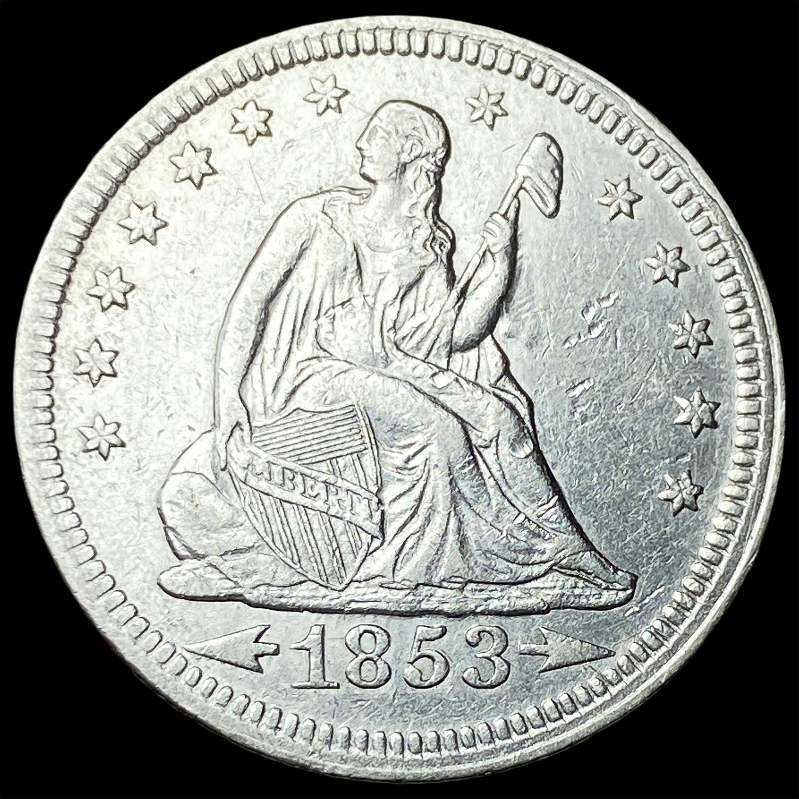 1853 Arrows Seated Liberty Quarter UNCIRCULATED (1 of 2)
