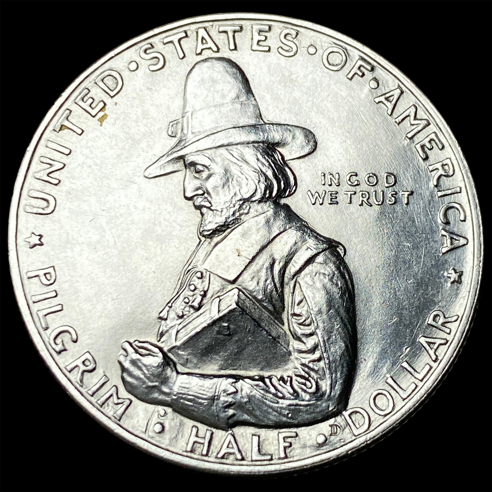 1920 Silver Half Dollar Pilgrim Commemorative ABOUT UNCIRCULATED: 1920 Silver Half Dollar Pilgrim Commemorative ABOUT UNCIRCULATED