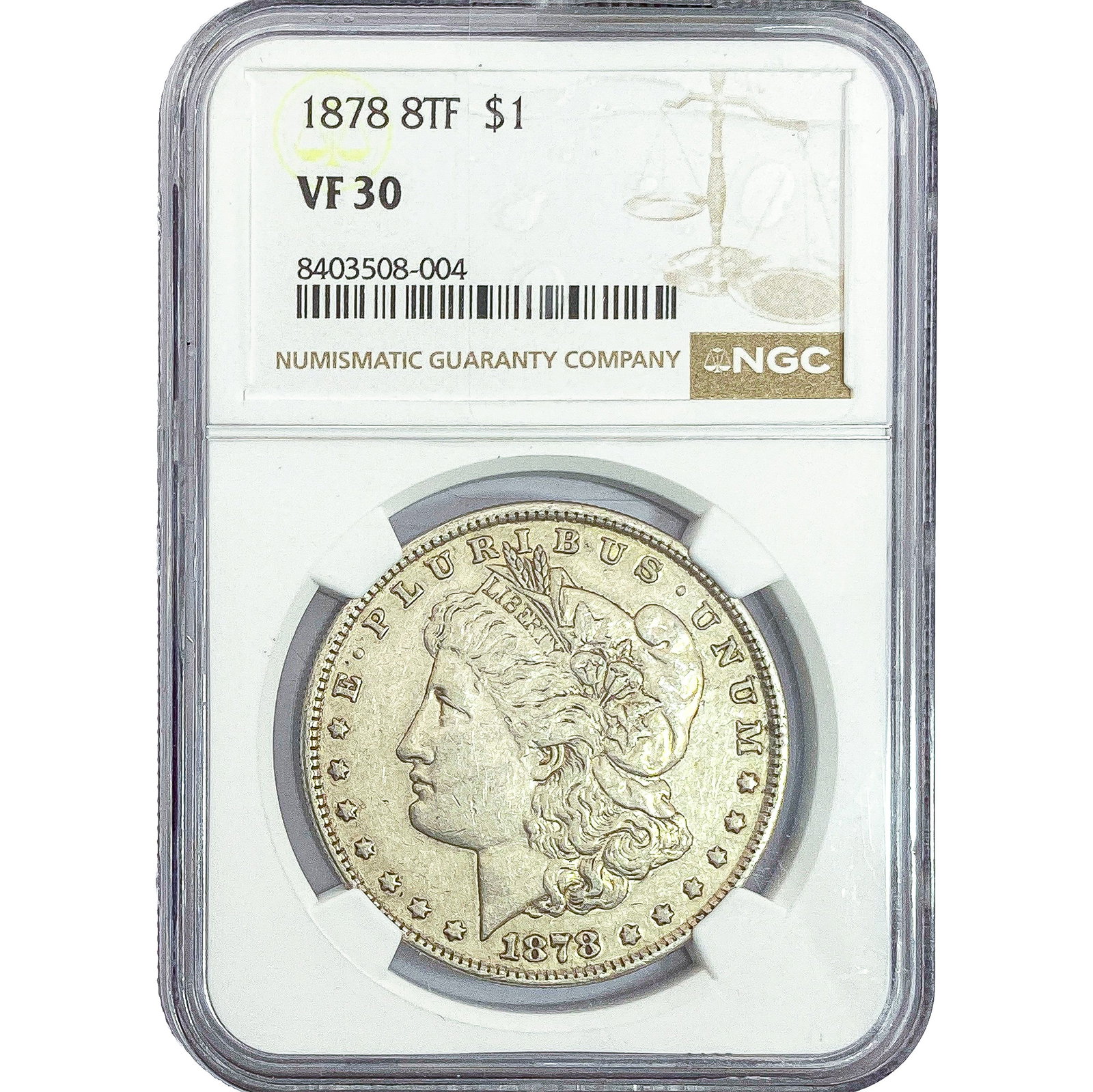 1878 8TF Morgan Silver Dollar NGC VF30: 1878 8TF Morgan Silver Dollar NGC VF30