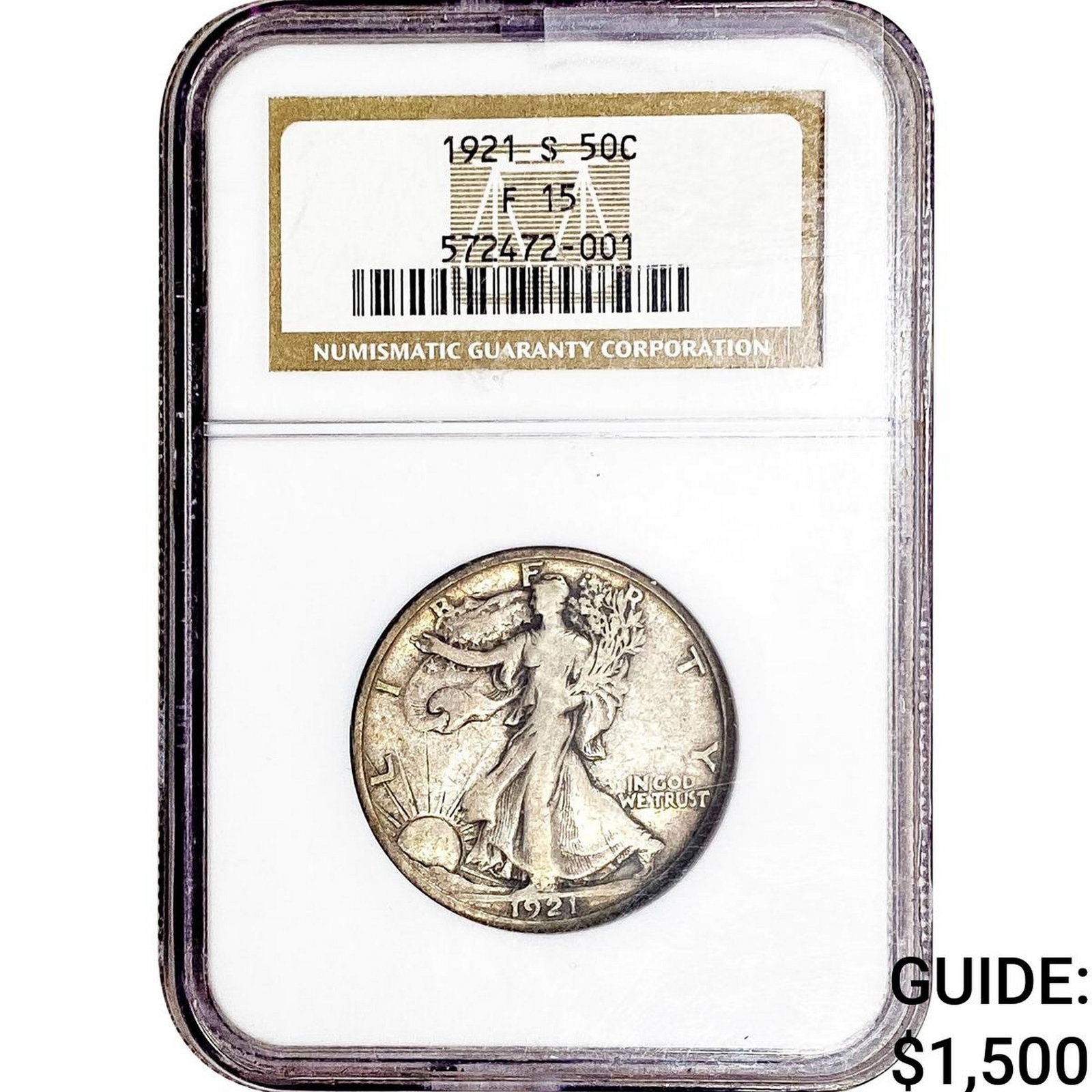 1921-S Walking Liberty Half Dollar NGC F15: 1921-S Walking Liberty Half Dollar NGC F15