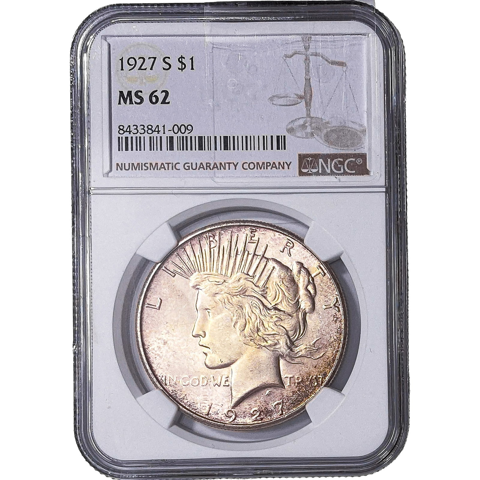 1927-S Silver Peace Dollar NGC MS62: 1927-S Silver Peace Dollar NGC MS62