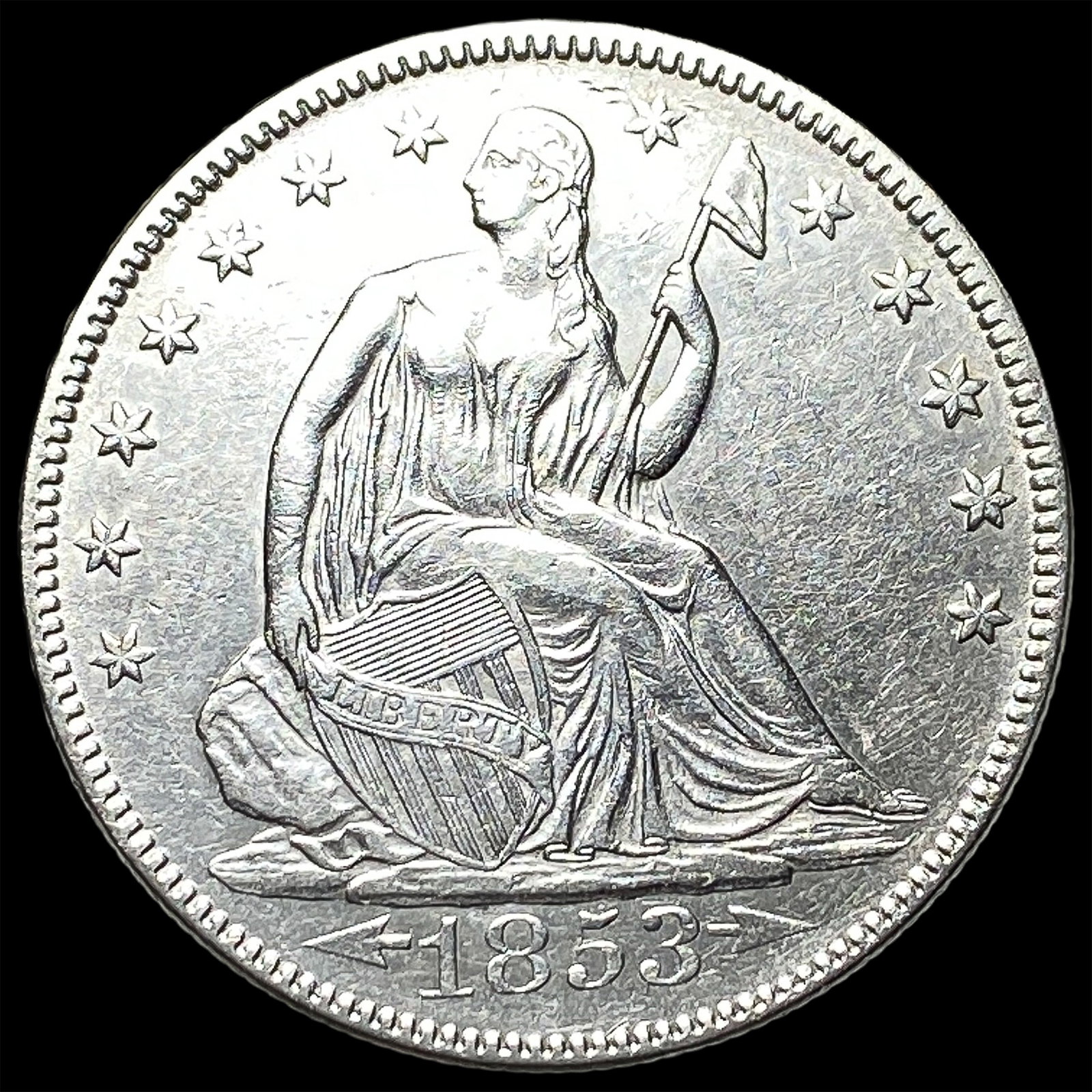 1853 Arrows Seated Liberty Half Dollar CLOSELY UNCIRCULATED: 1853 Arrows Seated Liberty Half Dollar CLOSELY UNCIRCULATED
