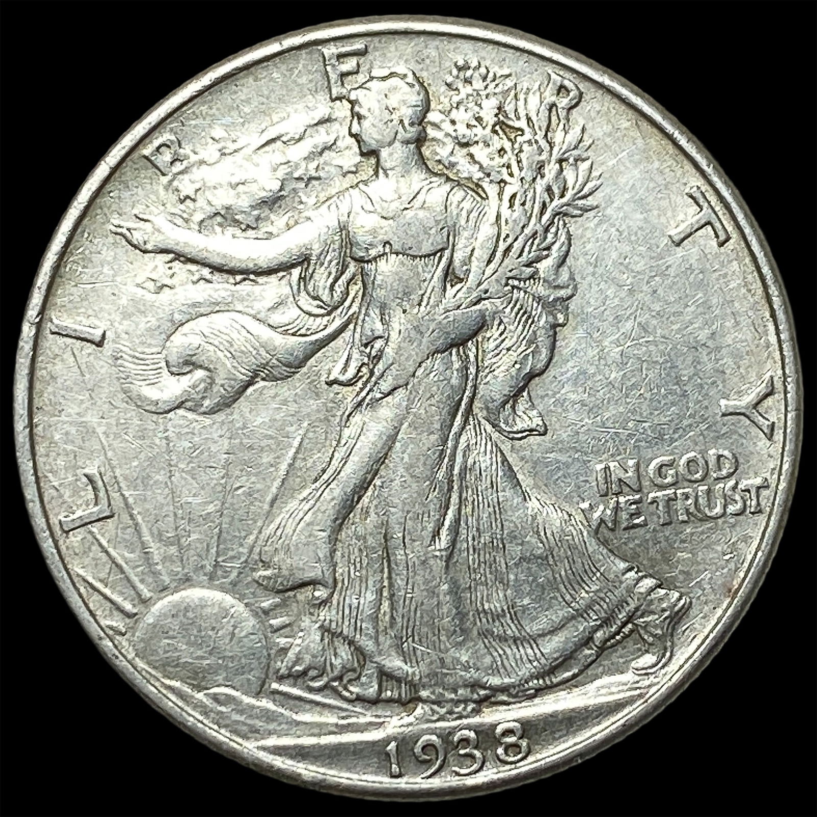 1938-D Silver Walking Liberty Half Dollar NEARLY UNCIRCULATED: 1938-D Silver Walking Liberty Half Dollar NEARLY UNCIRCULATED