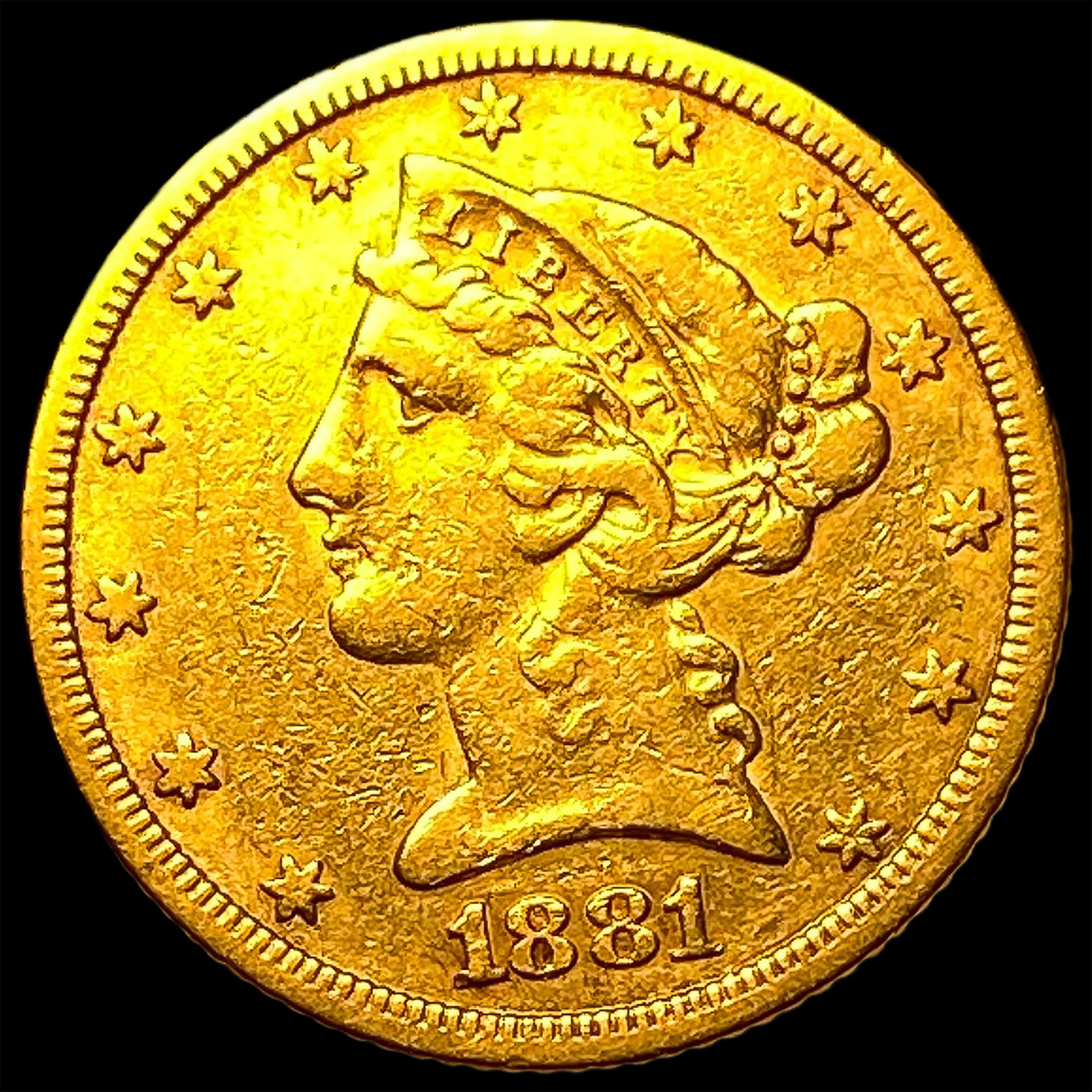 1881 Liberty Head Half Eagle $5 Gold CLOSELY UNCIRCULATED: 1881 Liberty Head Half Eagle $5 Gold CLOSELY UNCIRCULATED