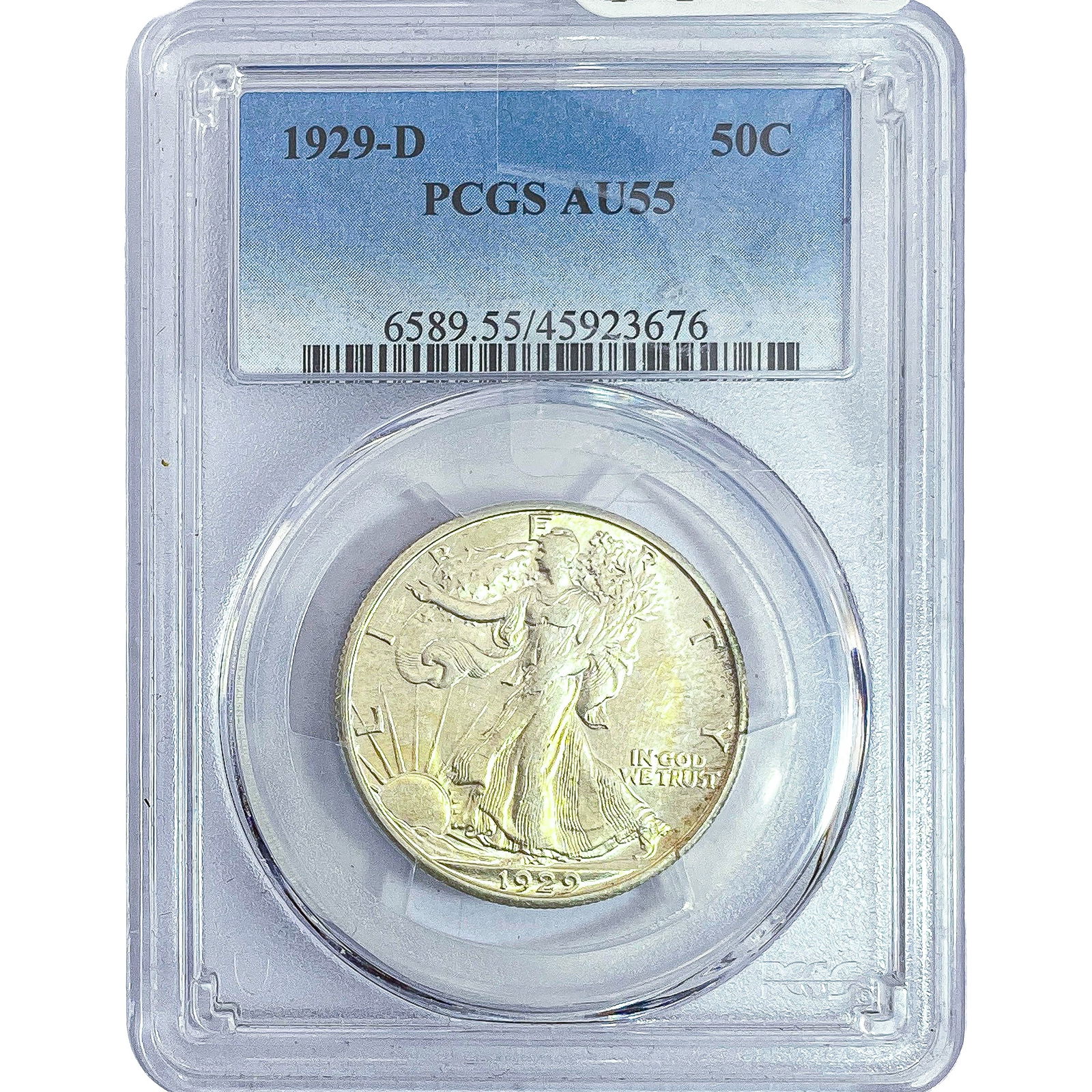 1929-D Walking Liberty Half Dollar PCGS AU55: 1929-D Walking Liberty Half Dollar PCGS AU55