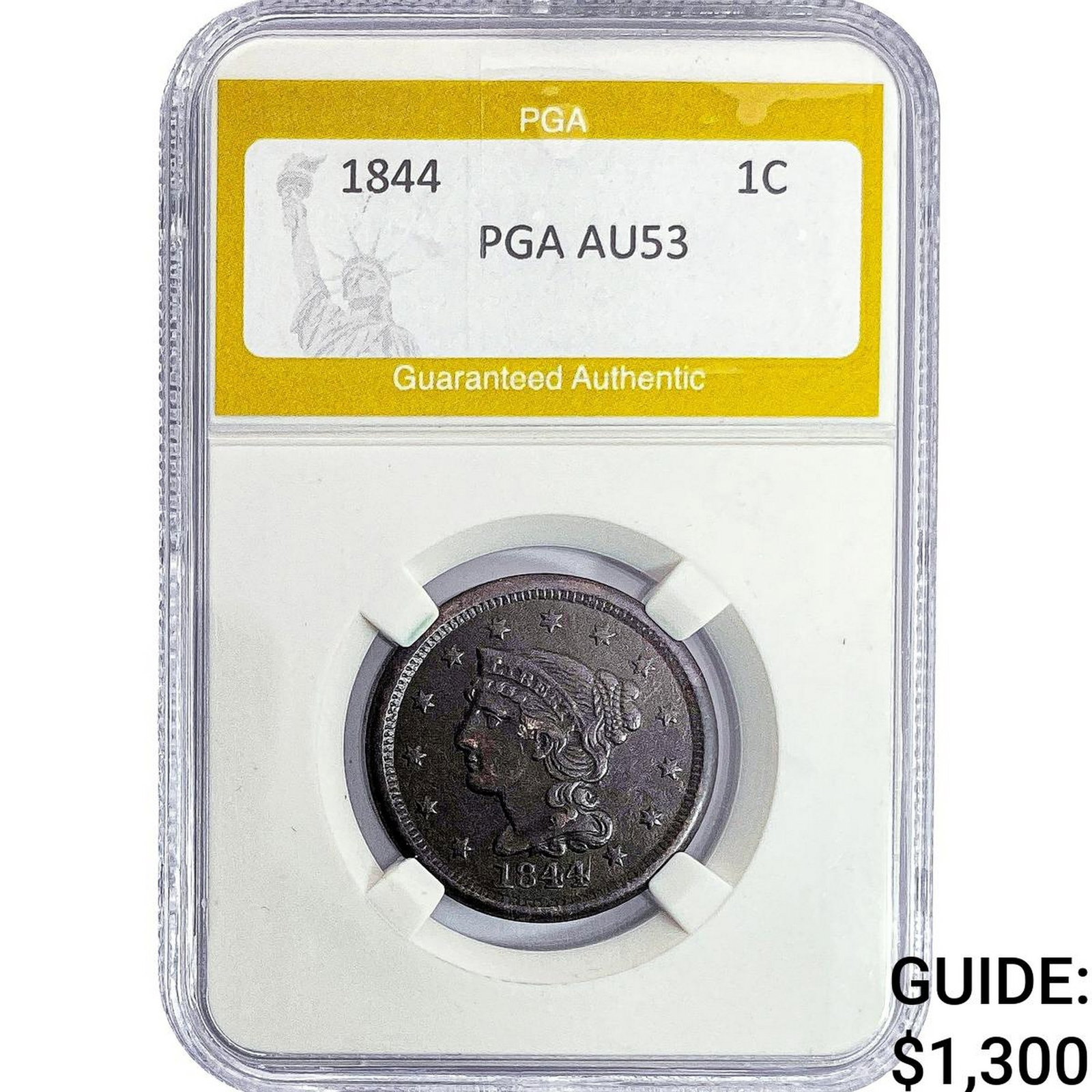 1844 Braided Hair Large Cent PGA AU53: 1844 Braided Hair Large Cent PGA AU53