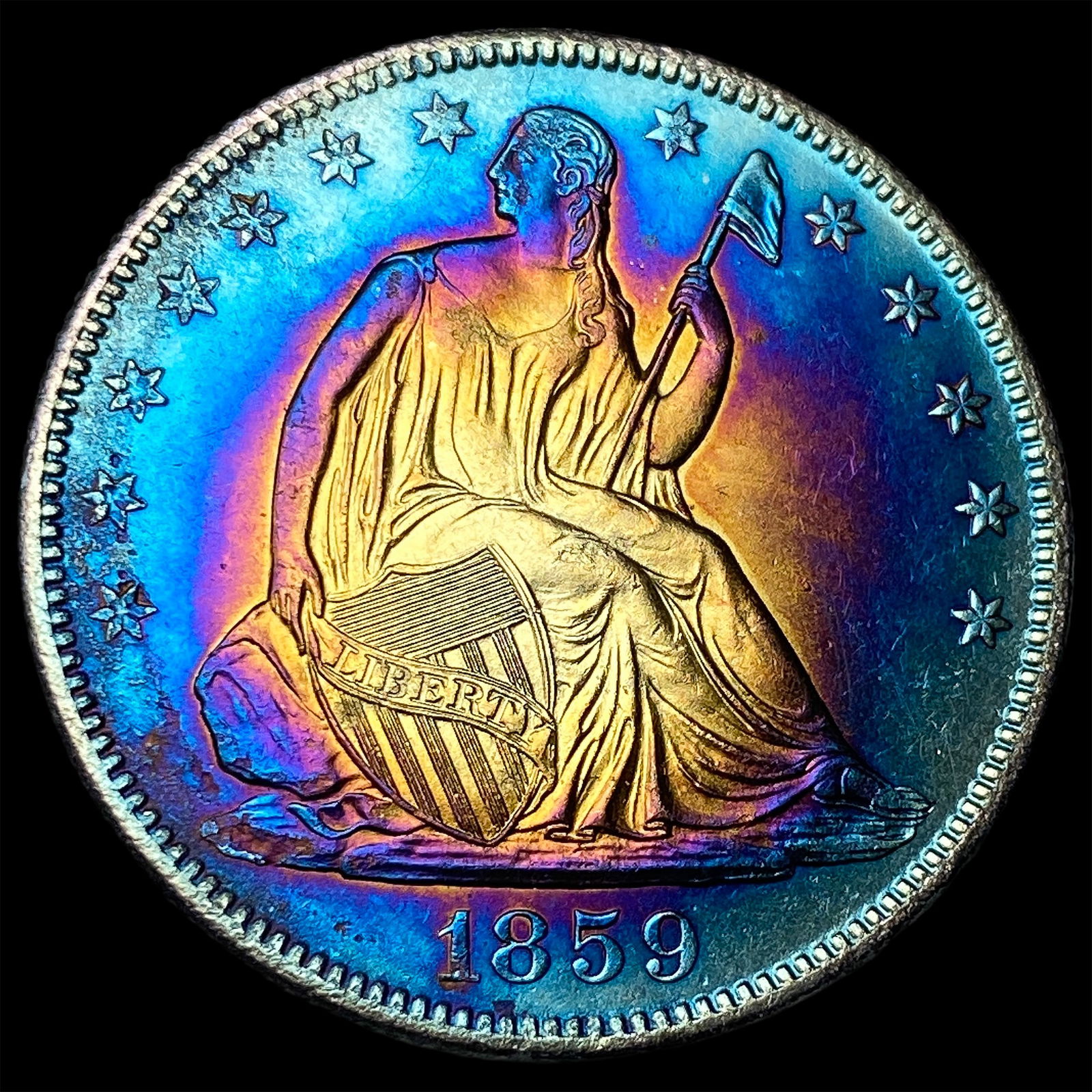 1859-O Toned Silver Half Dollar CLOSELY UNCIRCULATED: 1859-O Toned Silver Half Dollar CLOSELY UNCIRCULATED