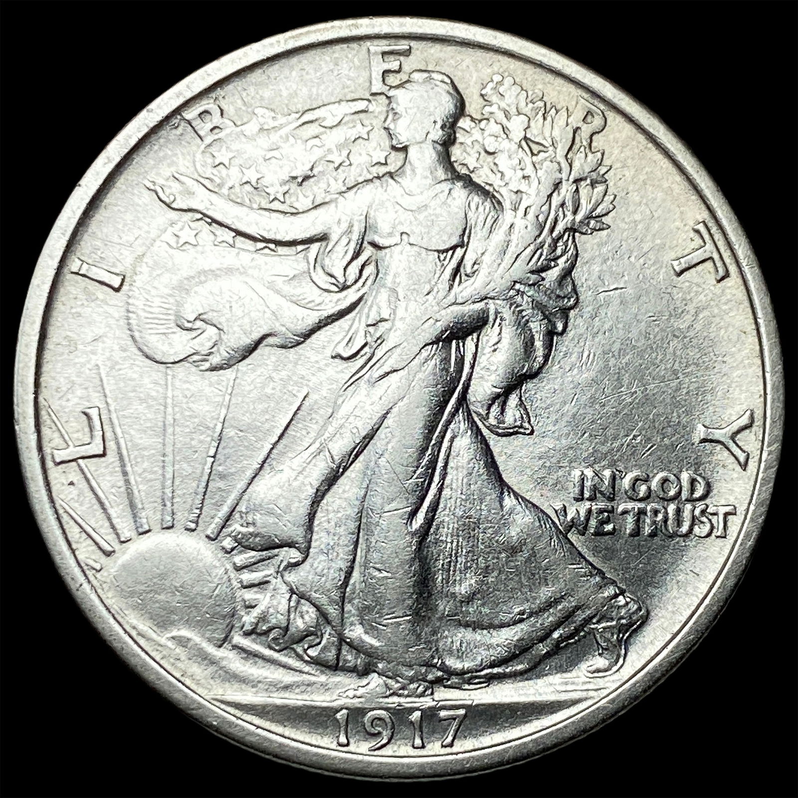 1917-D Silver Half Dollar Walking Liberty CLOSELY UNCIRCULATED: 1917-D Silver Half Dollar Walking Liberty CLOSELY UNCIRCULATED