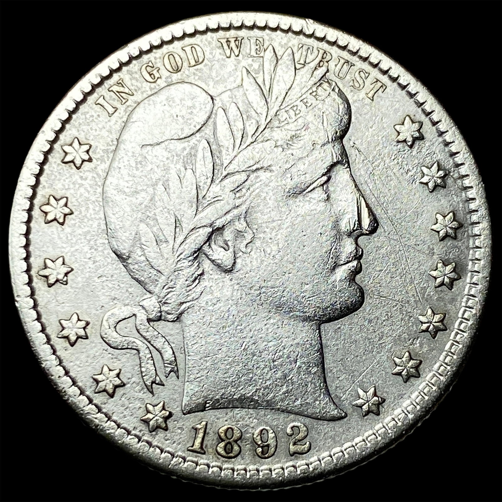 1892-S Silver Barber Quarter NEARLY UNCIRCULATED: 1892-S Silver Barber Quarter NEARLY UNCIRCULATED