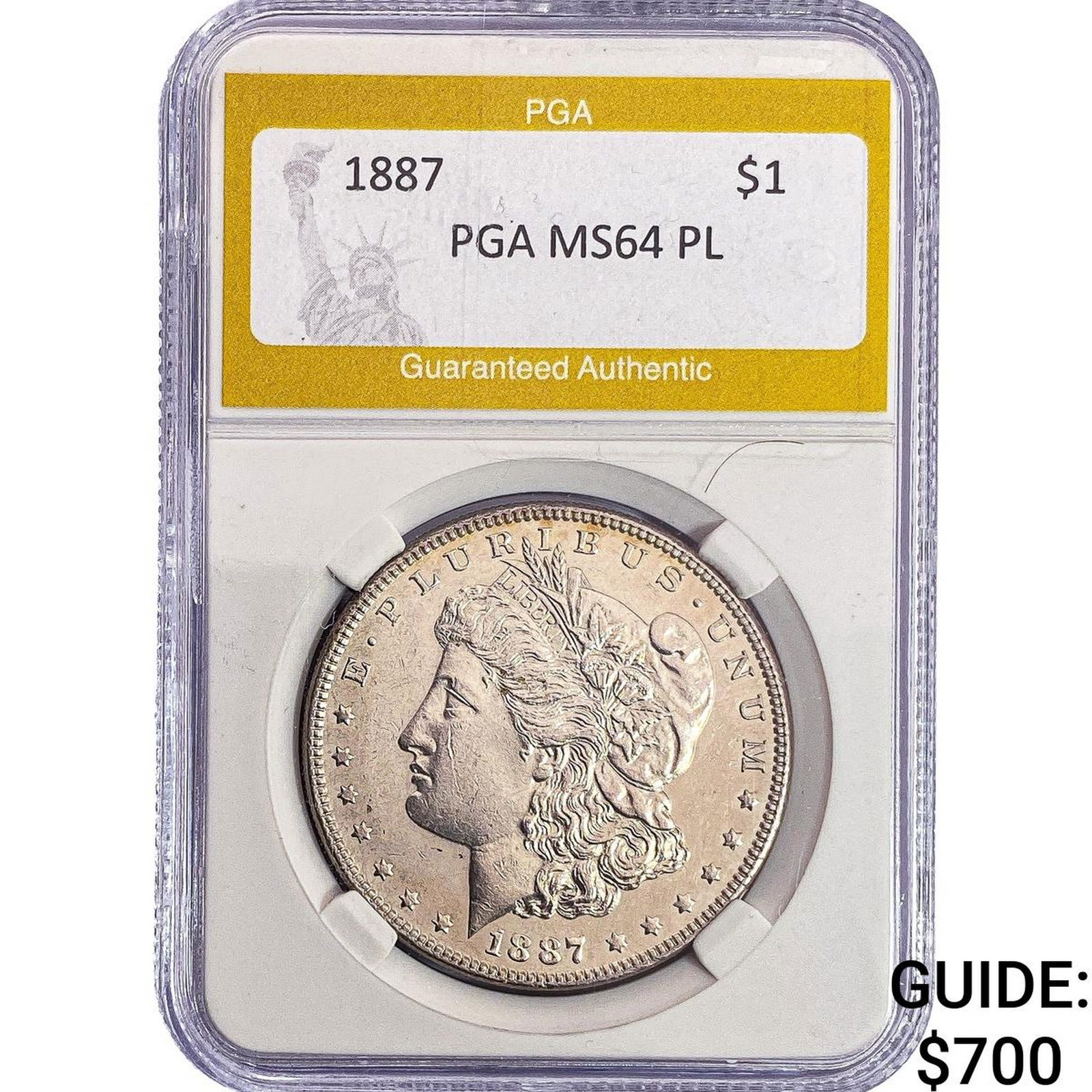 1887 Morgan Silver Dollar PGA MS64 PL: 1887 Morgan Silver Dollar PGA MS64 PL