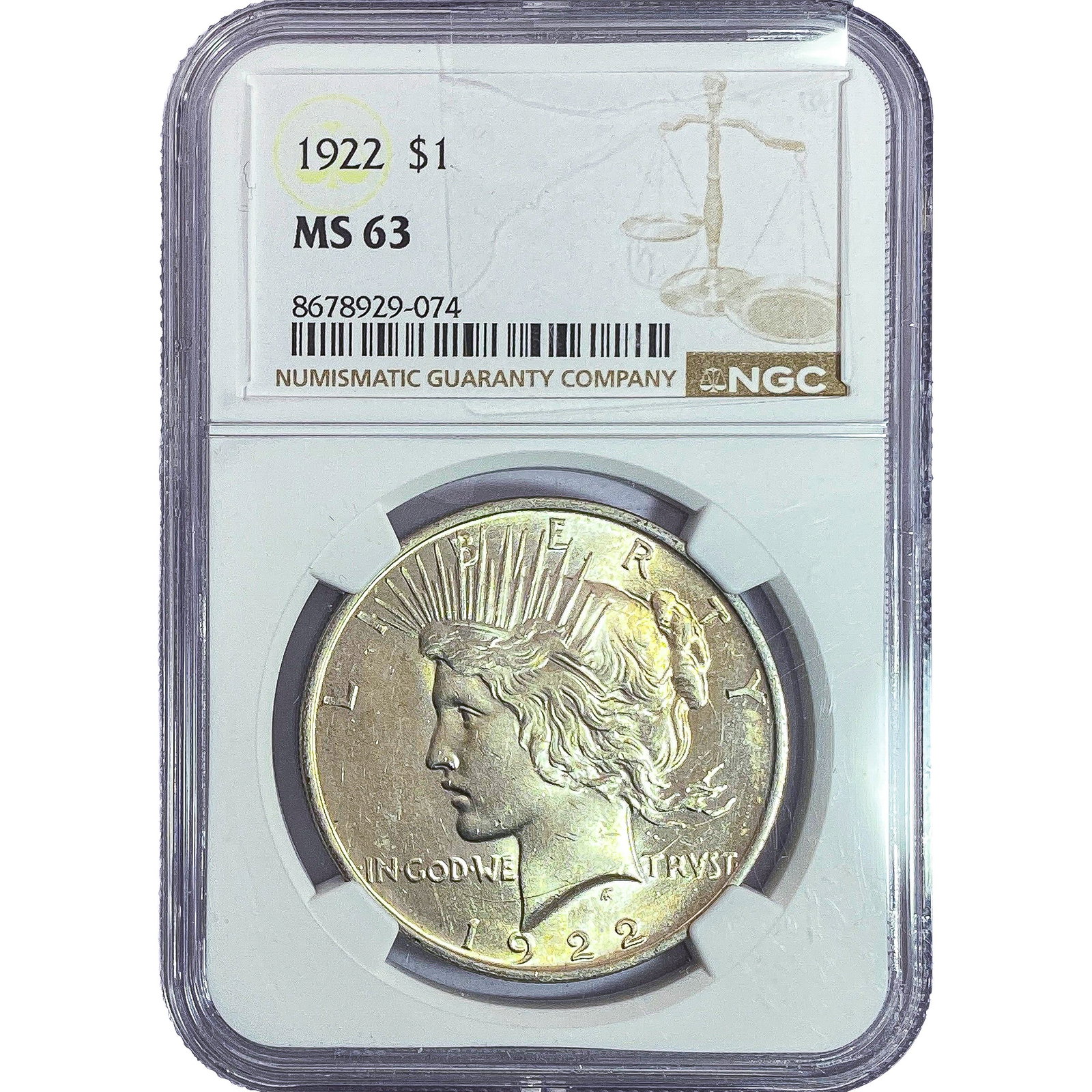 1922 Silver Peace Dollar NGC MS63: 1922 Silver Peace Dollar NGC MS63