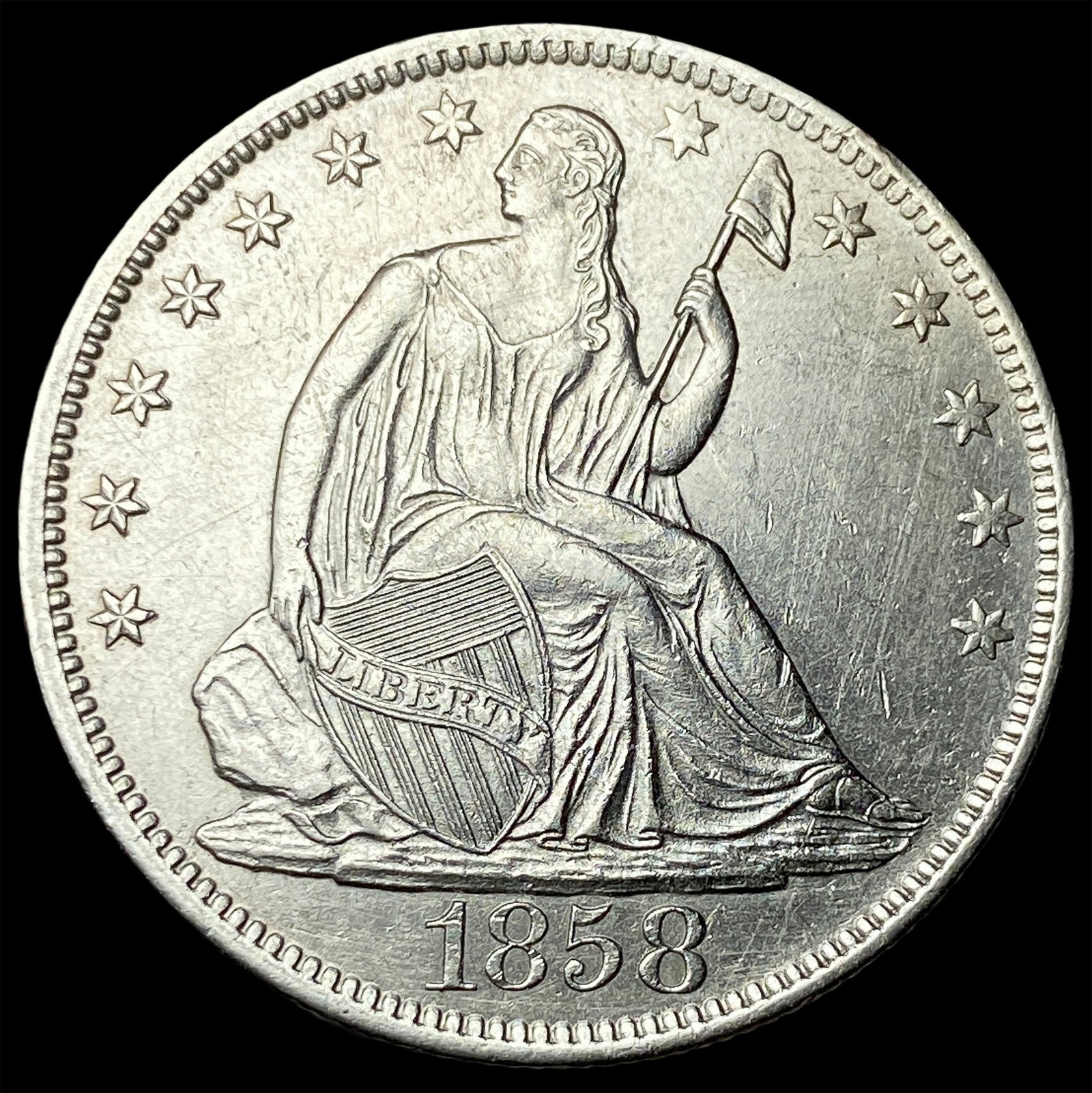 1858-O Silver Half Dollar CLOSELY UNCIRCULATED: 1858-O Silver Half Dollar CLOSELY UNCIRCULATED