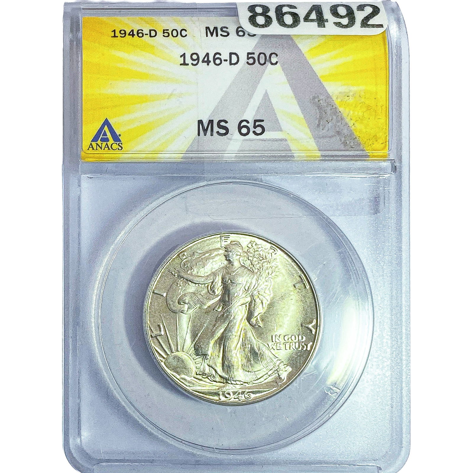 1946-D Walking Liberty Half Dollar ANACS MS65: 1946-D Walking Liberty Half Dollar ANACS MS65