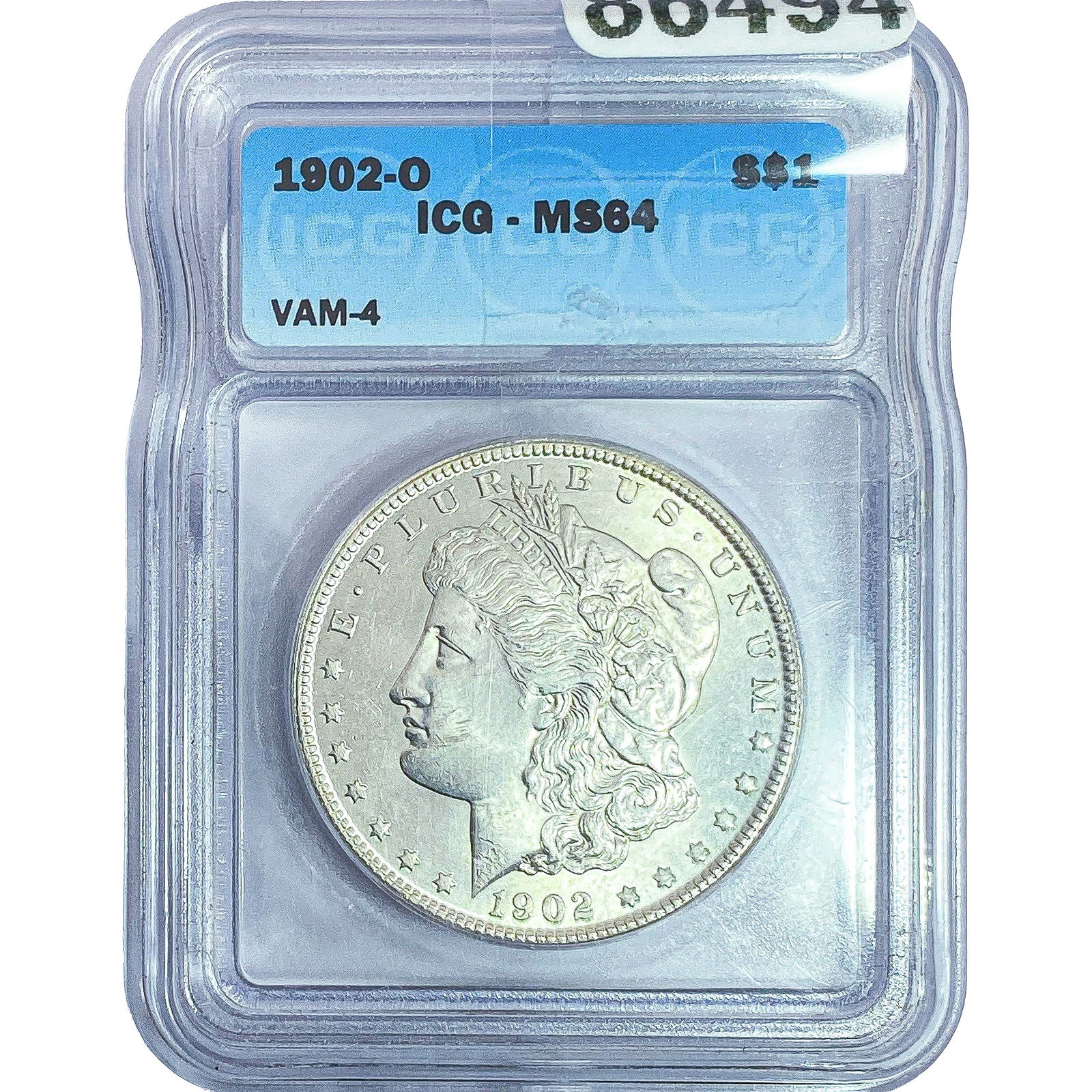 1902-O Morgan Silver Dollar ICG MS64: 1902-O Morgan Silver Dollar ICG MS64