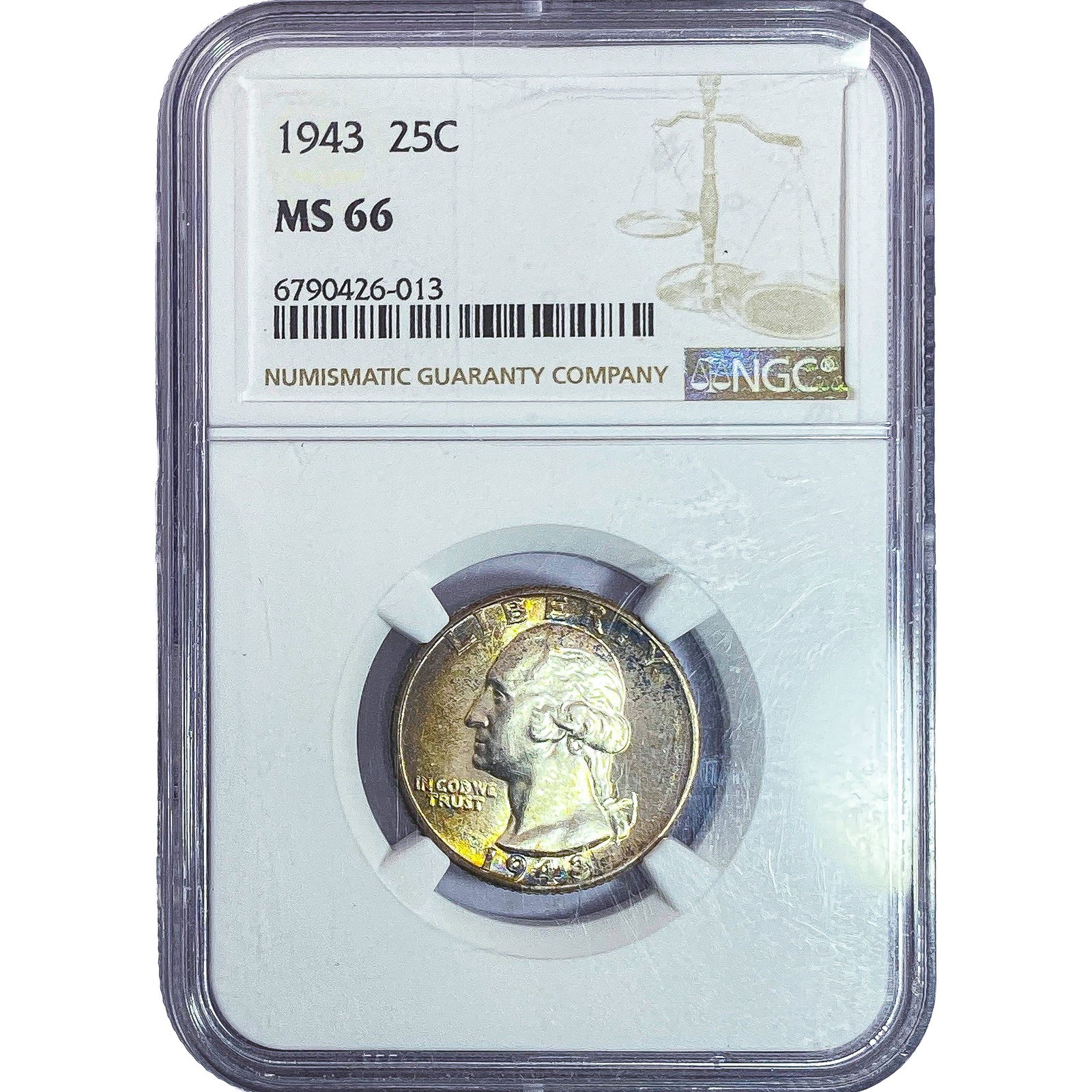 1943 Washington Silver Quarter NGC MS66: 1943 Washington Silver Quarter NGC MS66