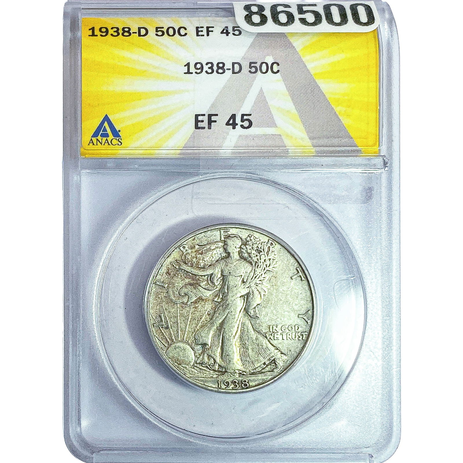 1938-D Walking Liberty Half Dollar ANACS EF45: 1938-D Walking Liberty Half Dollar ANACS EF45