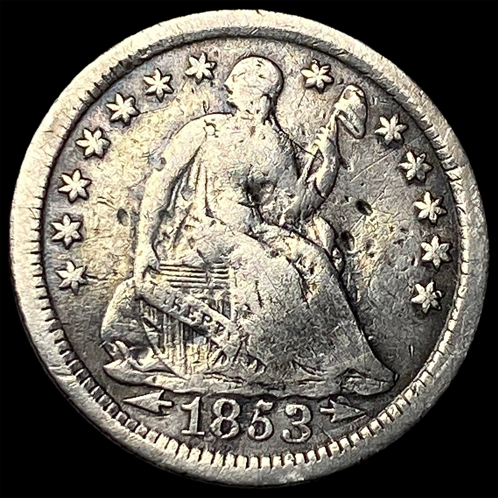 1853-O Arrows Seated Liberty Half Dime NICELY CIRCULATED: 1853-O Arrows Seated Liberty Half Dime NICELY CIRCULATED