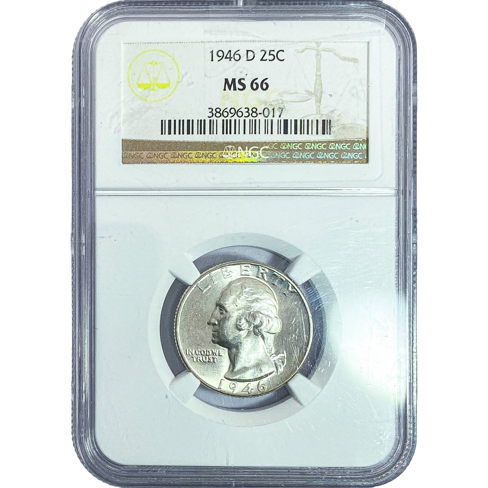 1946-D Washington Silver Quarter NGC MS66: 1946-D Washington Silver Quarter NGC MS66