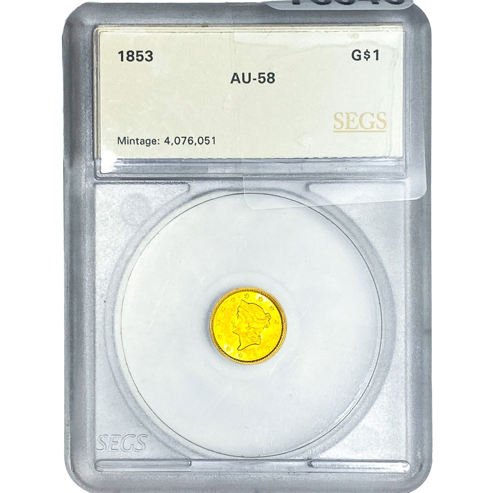 1853 Rare Gold Dollar SEGS AU58: 1853 Rare Gold Dollar SEGS AU58