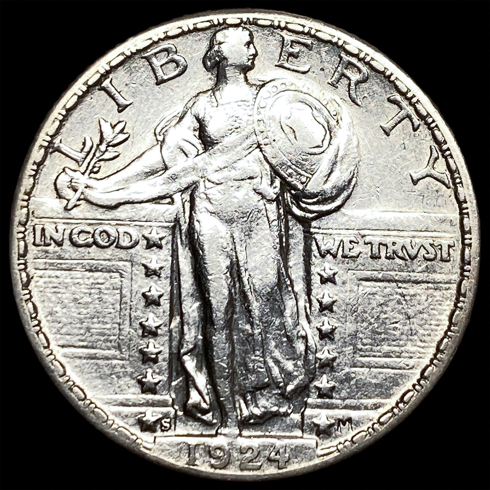 1924-S Silver Standing Liberty Quarter CLOSELY UNCIRCULATED: 1924-S Silver Standing Liberty Quarter CLOSELY UNCIRCULATED