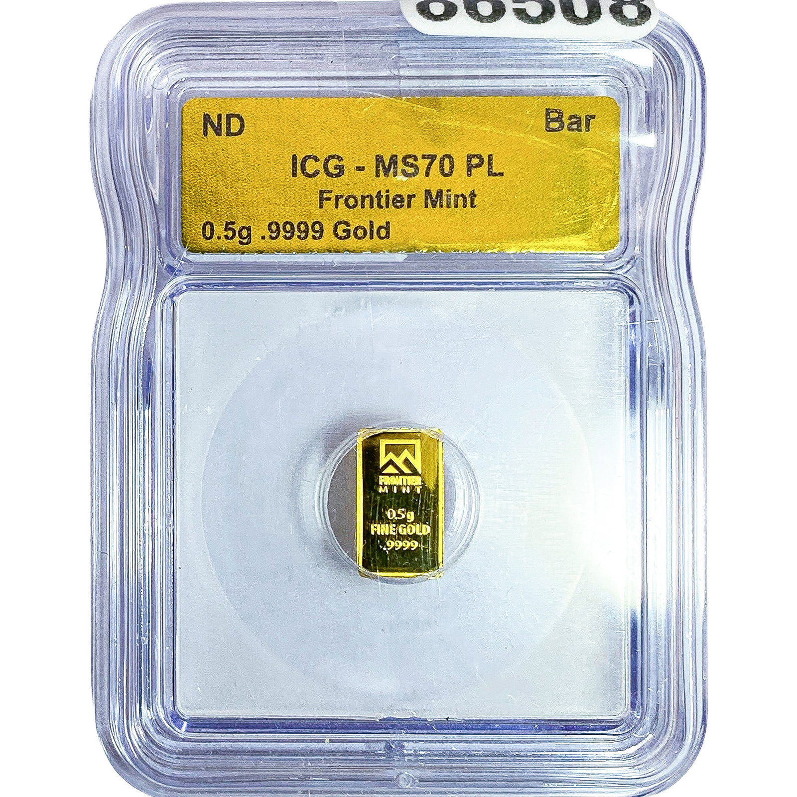 Bar Frontier Mint 0.5g Gold ICG MS70 PL: Bar Frontier Mint 0.5g Gold ICG MS70 PL