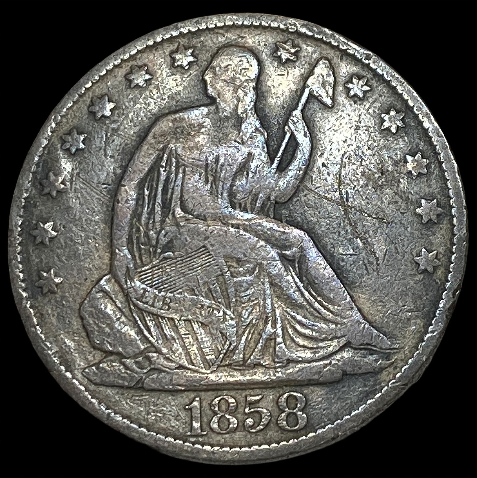1858-O Silver Seated Liberty Half Dollar NICELY CIRCULATED: 1858-O Silver Seated Liberty Half Dollar NICELY CIRCULATED