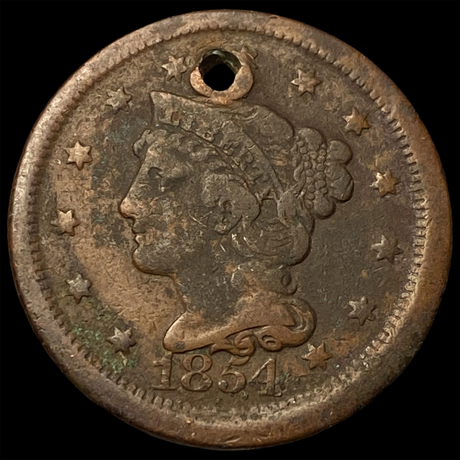 1854 Braided Hair Large Cent NICELY CIRCULATED: 1854 Braided Hair Large Cent NICELY CIRCULATED