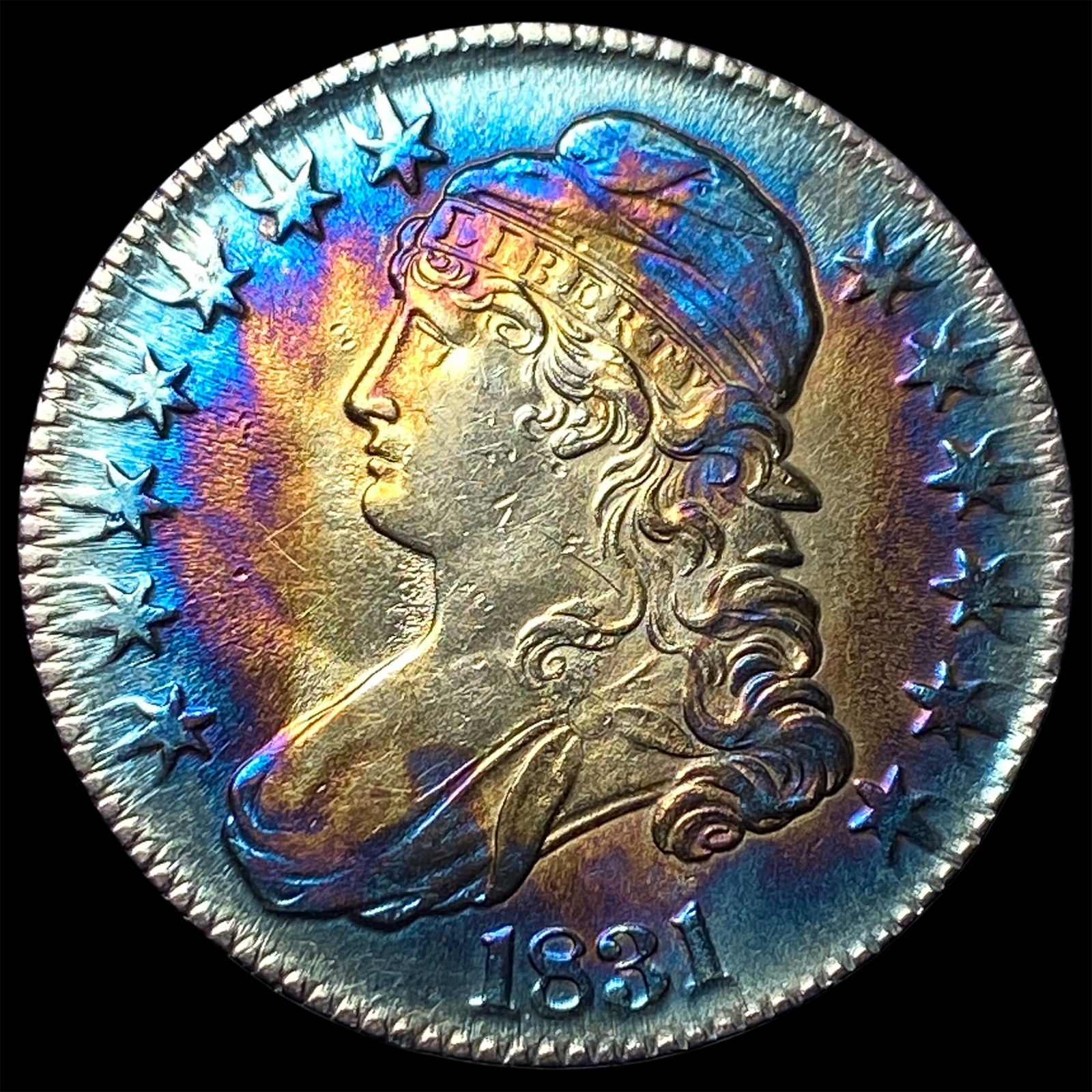 1831 TONED Capped Bust Half Dollar CLOSELY UNCIRCULATED: 1831 TONED Capped Bust Half Dollar CLOSELY UNCIRCULATED