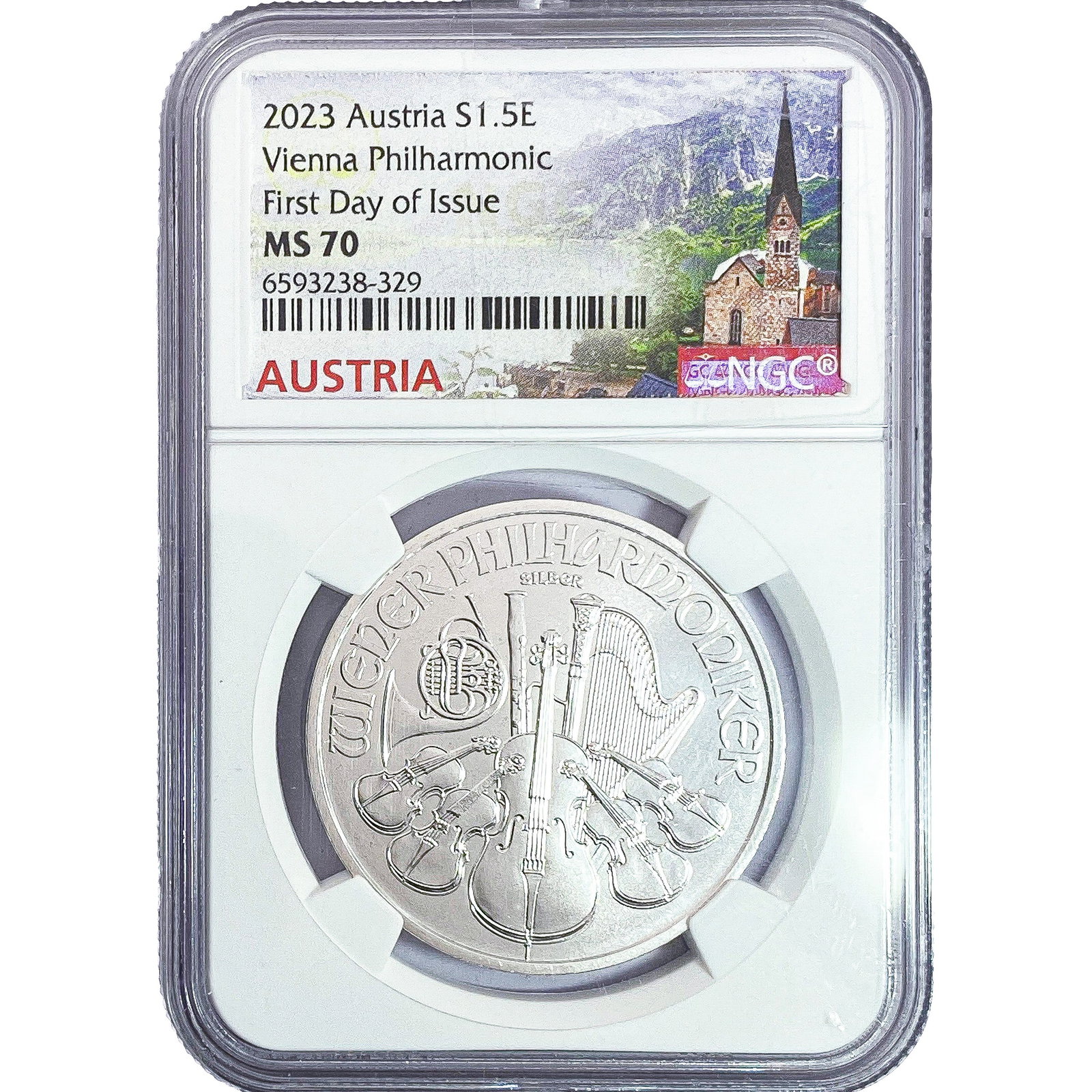 2023 Sliver 1.5E Austria Vienna Philharmonic 1oz NGC MS70 (1 of 2)